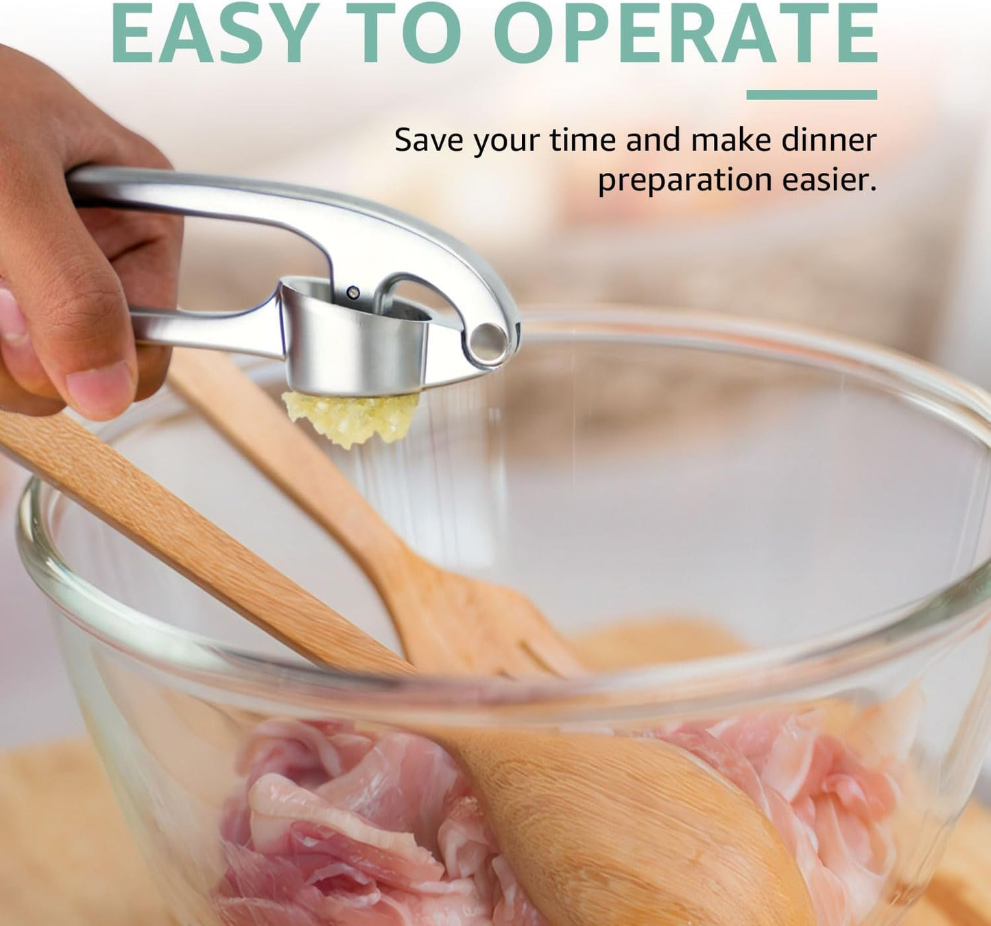 GD Garlic Press Crusher Mincer Tool - Dishwasher Safe & Rust Proof, Easy-Squeeze Garlic Smasher with Ergonomic Handle, Includes Silicone Garlic Peeler & Brush (Silver)