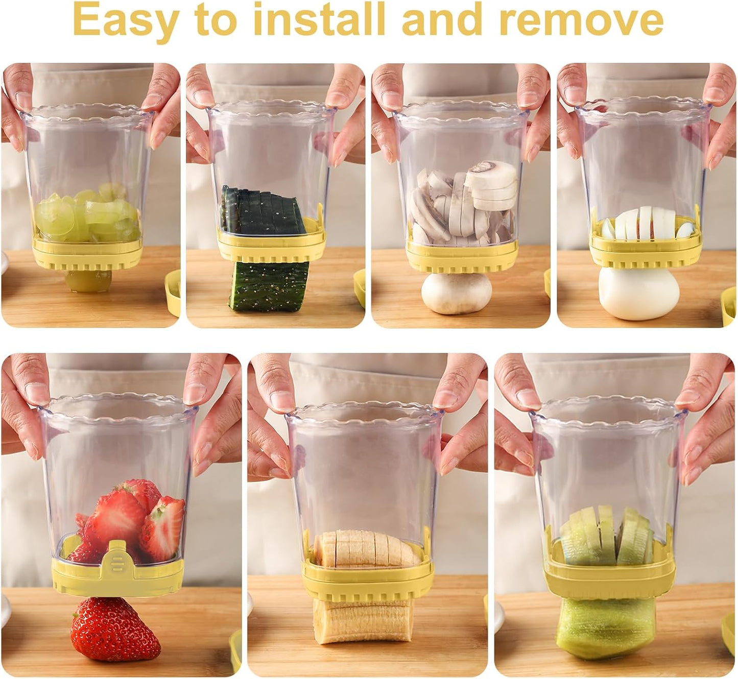 Fruit Slicer Cup: Strawberry Slicer, Strawberries Cutter Cup, Speed Cutter for Banana Grape Egg Kitchen Portable Slicing Tool(Yellow)