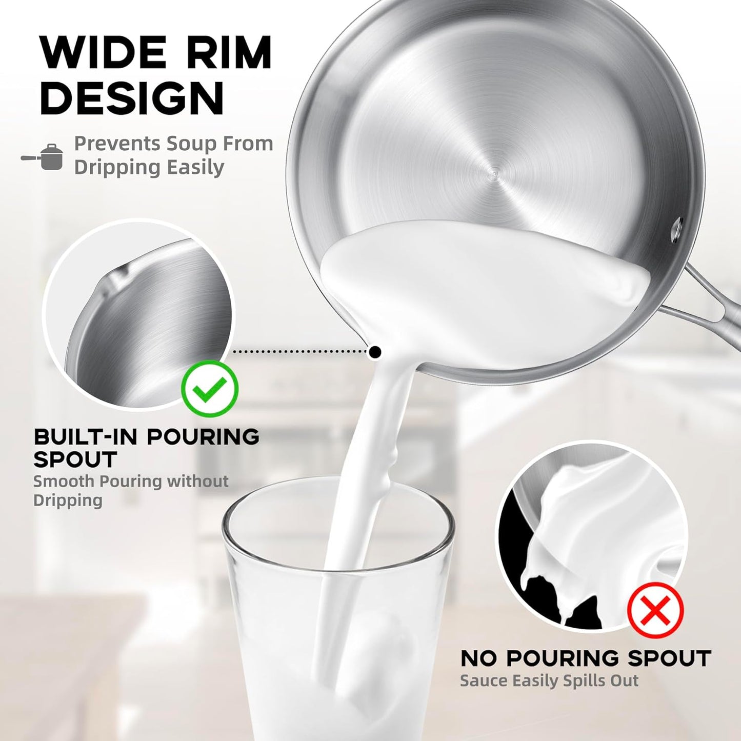 Leetaltree 1.5 and 2.5 Quart Stainless Steel Saucepan with Steamer Basket, Tri-ply Construction, Multipurpose Sauce Pan with Double-sized Drainage Lid - Perfect for Cooking Gravies, Pasta, Vegetable