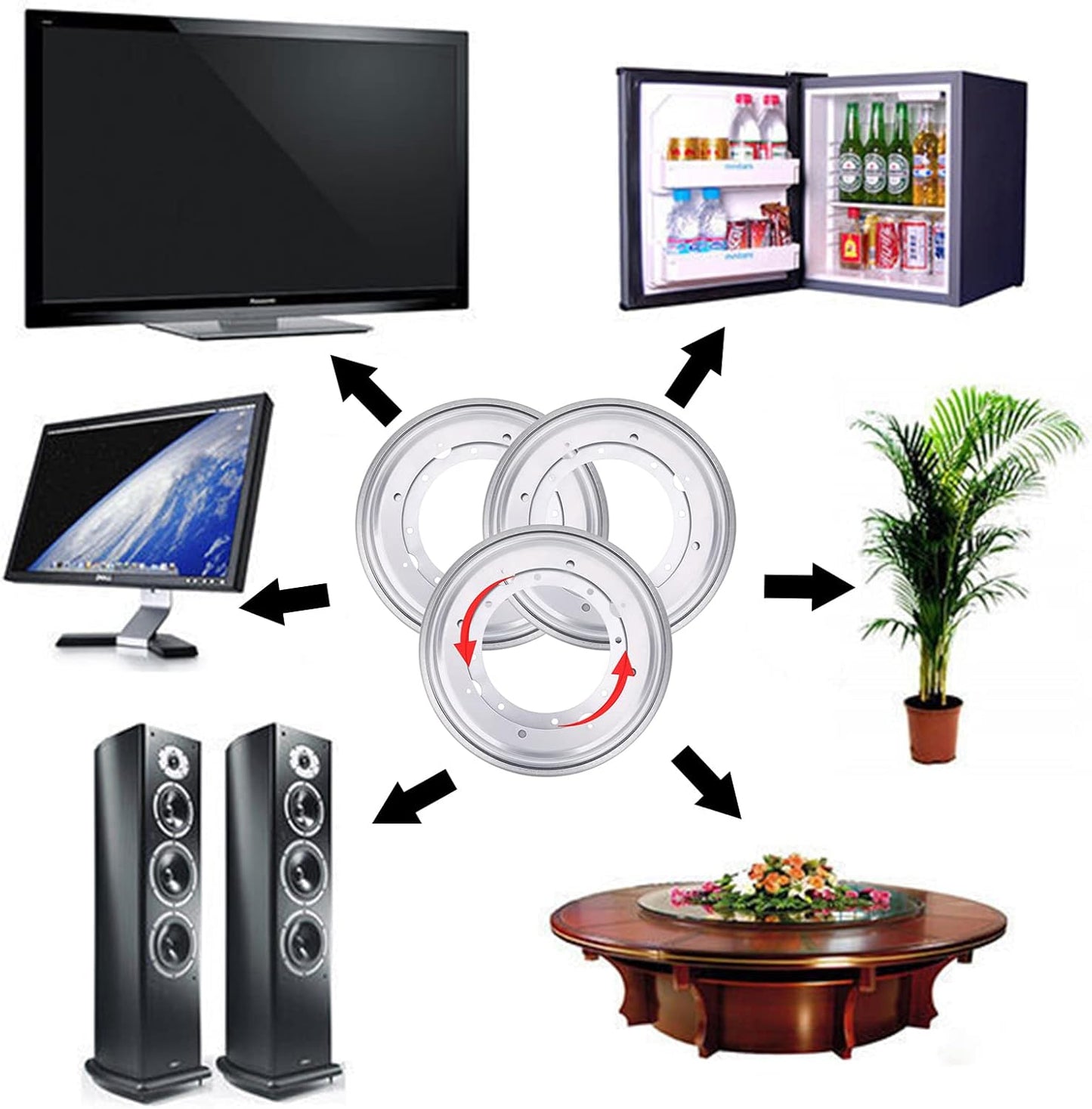 3Pack 9" Round Lazy Susan Hardware 5/16" Thick Lazy Susan Turntable Bearing Plate 750lbs Load Capacity Swivel Plate Base, Lazy Susan Turntable Base for Rotating Table, Serving Tray, Kitchen, Silver