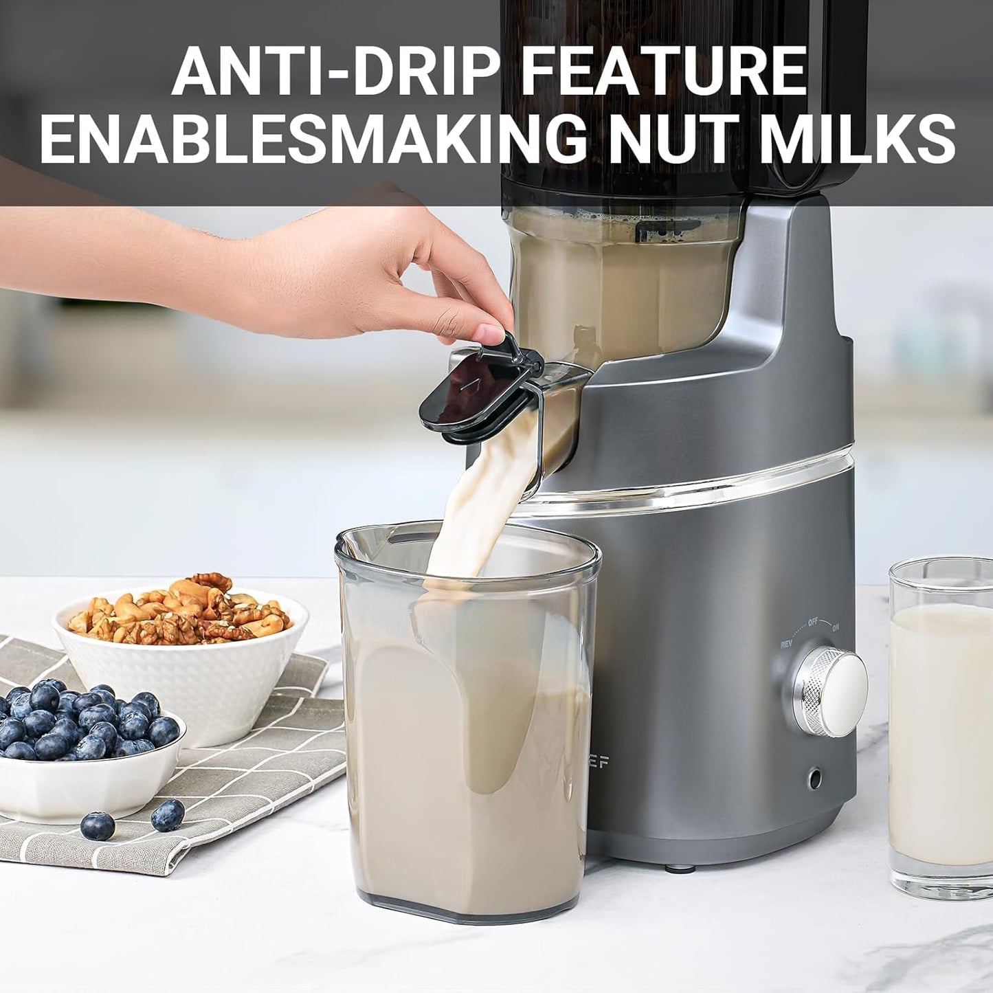 AMZCHEF Juicer Machines, 5.3" Extra Self-Feeding Cold Press Juicer for Whole Vegetable & Fruit, Juice Extractor Machine with Large Auger & Triple Strainers, Easy to Clean, High Juice Yield, Grey