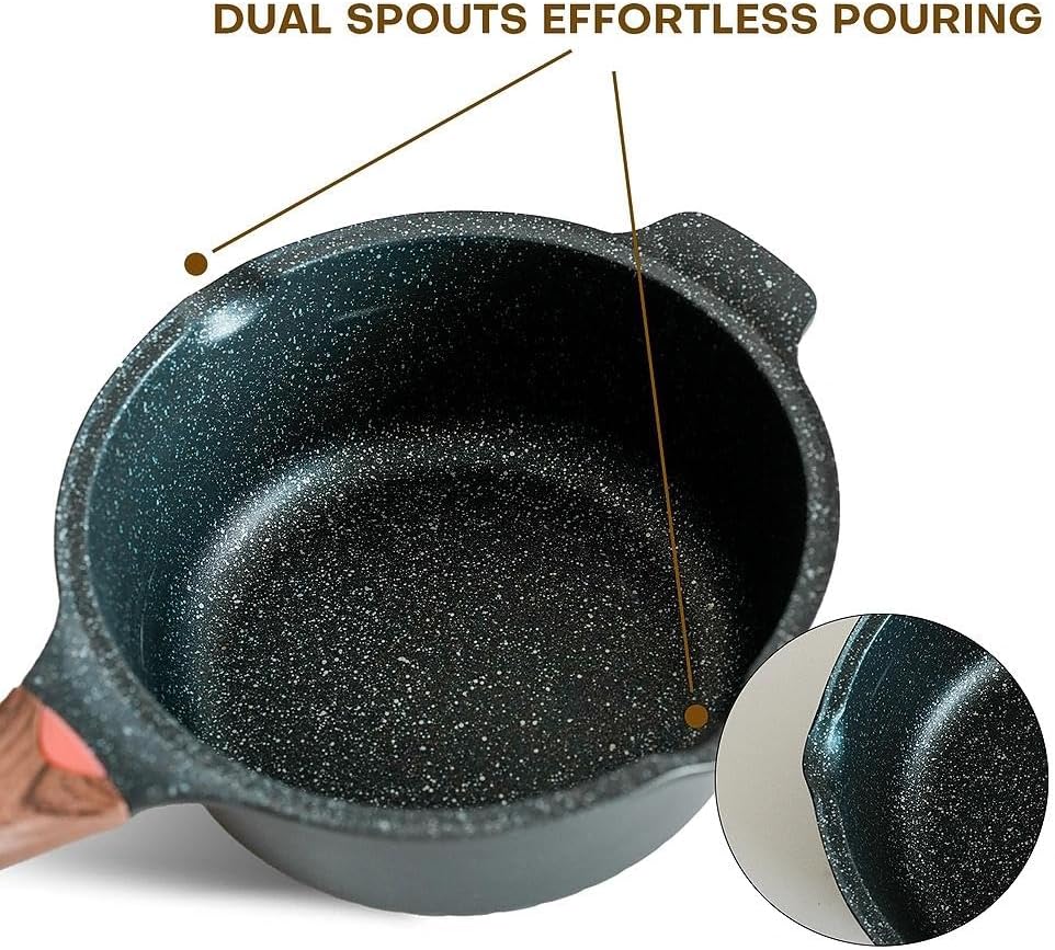 Vinchef New Nonstick Sauce Pot Set with Lids, 3QT Saucepan & 4QT Saucepot,Dishwasher Safe,Induction Compatible, Scratch/Stain Resistant, Stay-Cool Handles, PFAS-Free, Black