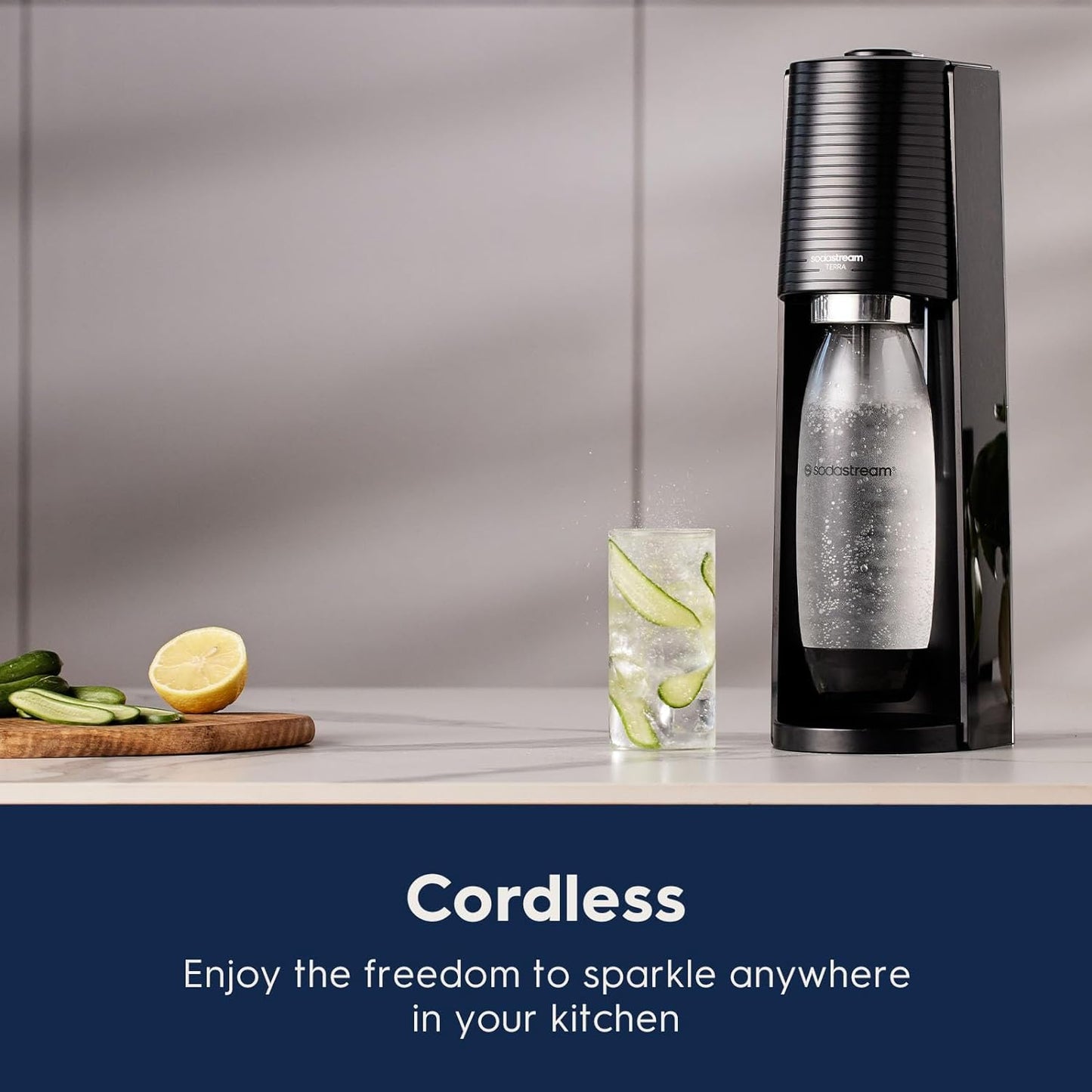 SodaStream Terra Sparkling Water Maker Bundle in Black - includes 3-Pack CO2 and Carbonating Bottle