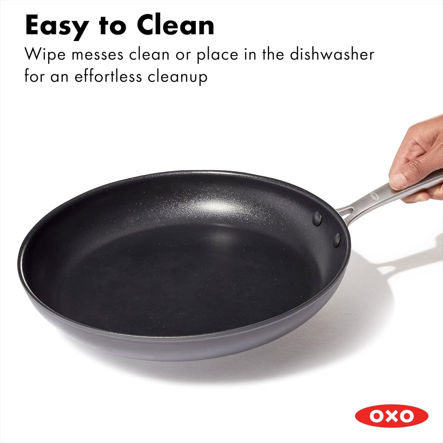 OXO Enhanced 12" Frying Pan Skillet, PFAS-Free Ceramic Nonstick, Durable Hard Anodized Cookware, Scratch Resistant, Stainless Steel Handle, Good Grips, Dishwasher & Oven safe, Black