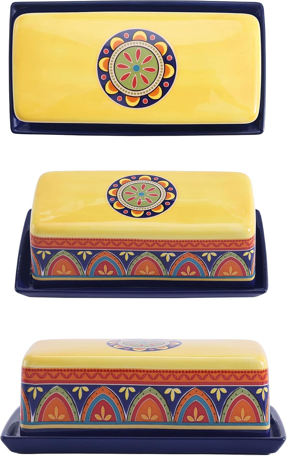 Bico Tunisian Ceramic Butter Dish with Lid, Wide Butter Keeper for Counter, Kitchen Countertop, Microwave and Dishwasher Safe