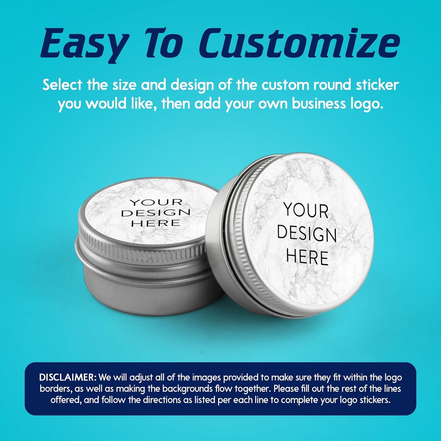 100 Custom Vinyl Stickers - Upload Your own Image, Text, Design, Logo - Personalized Logo Labels for Handmade, Packaging, Bottle, Jars, Candle, Brand Stickers (Silver Marble, 3x3)