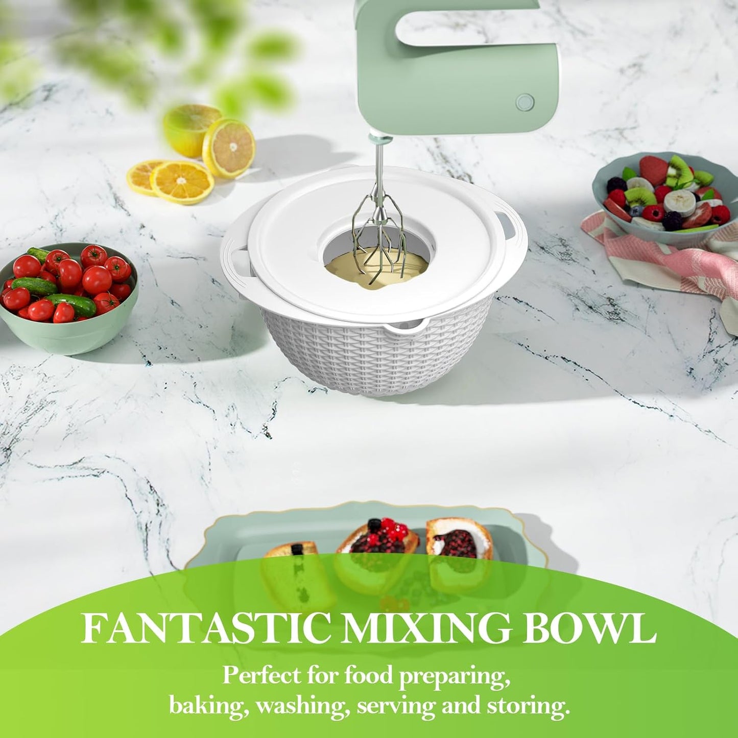 4-1 Colander with Bowl Set - Colander for Kitchen - Strainers and Colanders - Pasta Strainer - Fun Kitchen Presents - Rice Strainer Fruit Cleaner Veggie Wash Cooking Presents, White