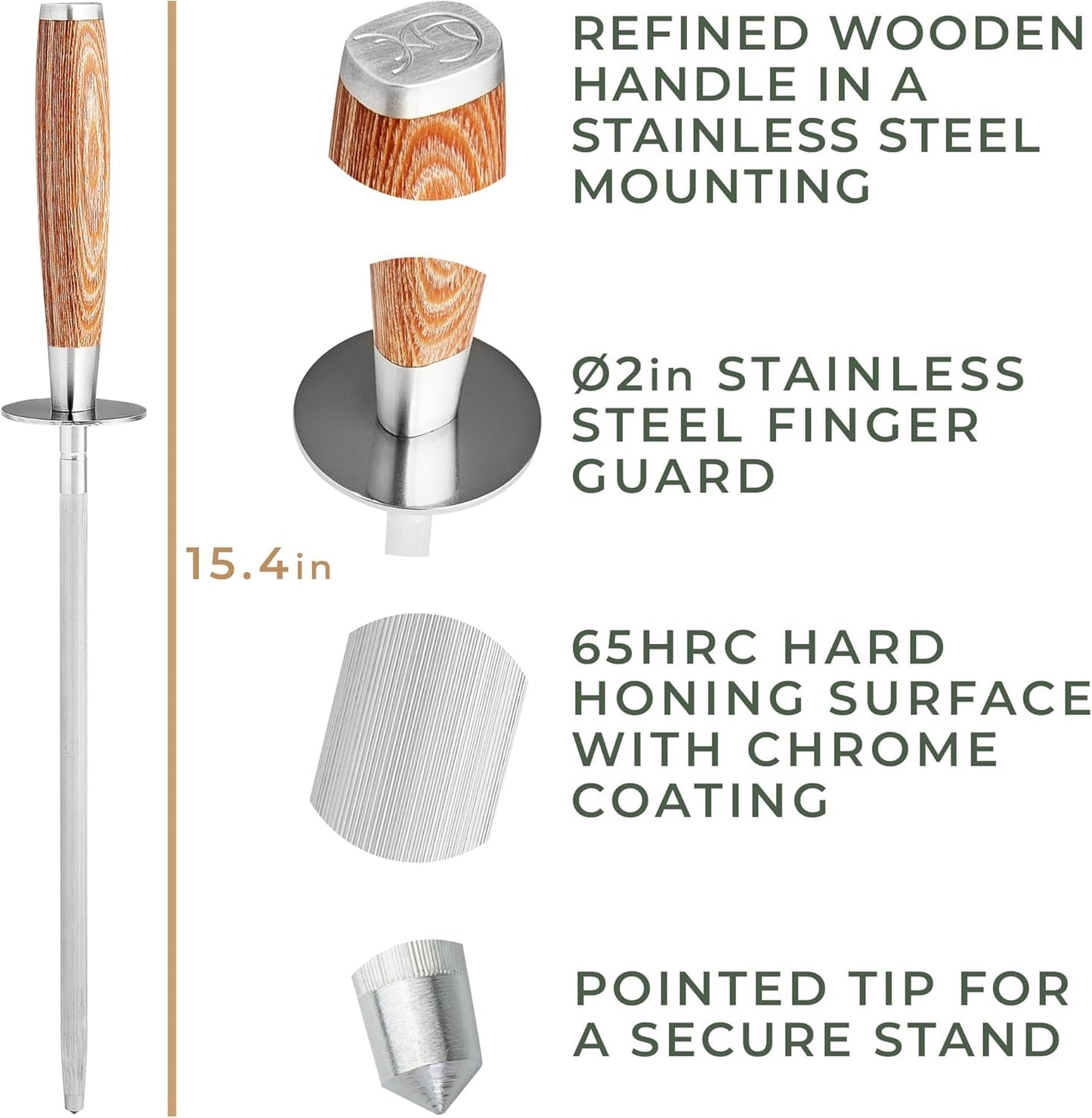 WALDWERK Premium Honing Rod - Honing Steel Made of Hardened Steel with Elegant Wooden Handle - 100% Plastic-Free Sharpening Steel for - Kitchen Knife Sharpener - Knife Sharpeners for Kitchen Knives