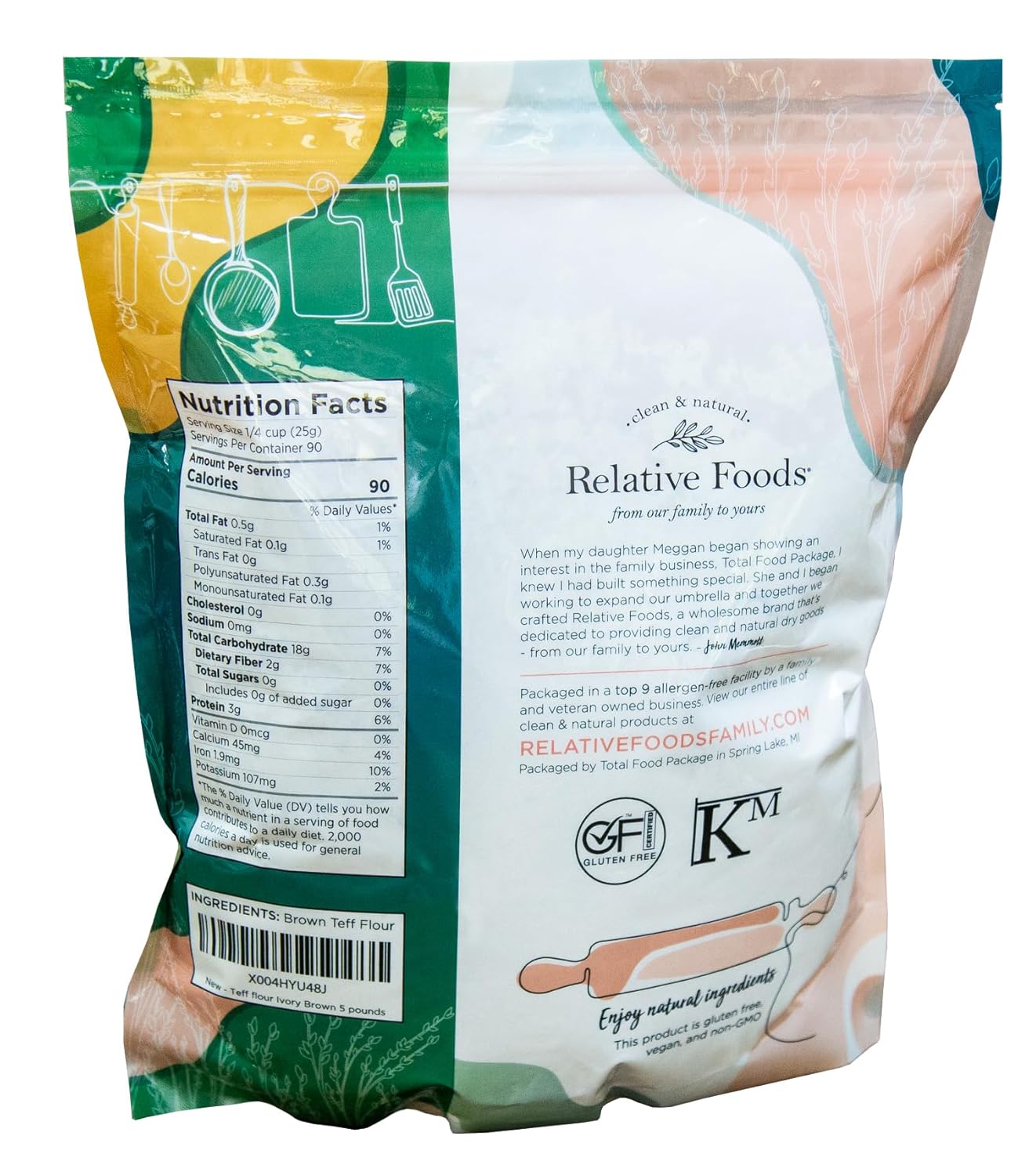 Relative Foods Teff Flour Ivory Brown – 5 lb | Naturally Gluten Free, Non-GMO, Vegan | USA Grown | Premium Ancient Grain Flour for Baking and Cooking