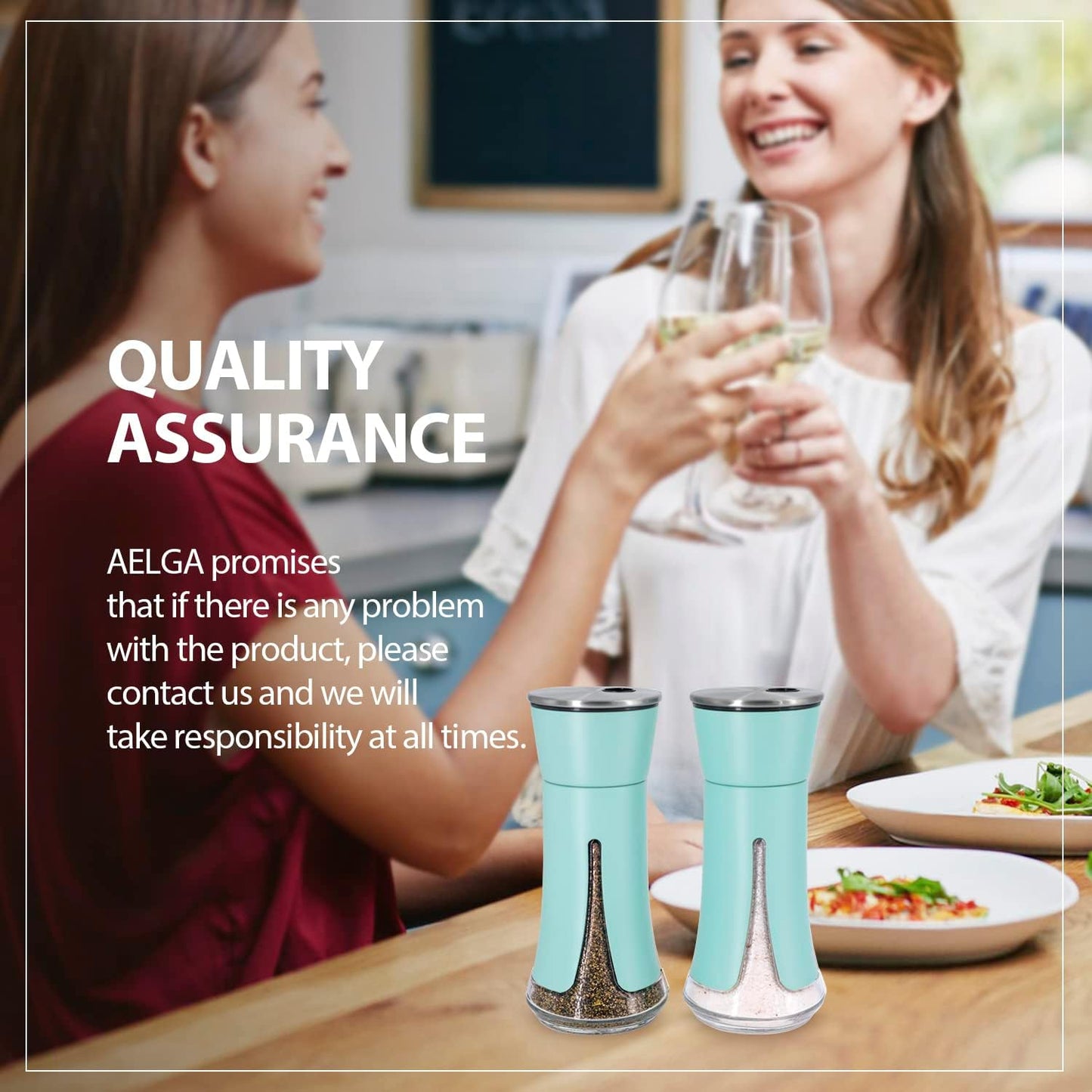 Teal Salt and Pepper Shakers by Aelga, Salt Shaker with Adjustable Pour Holes, Teal Kitchen Accessories, Decor for Kitchen,Restaurants,Camp,BBQ