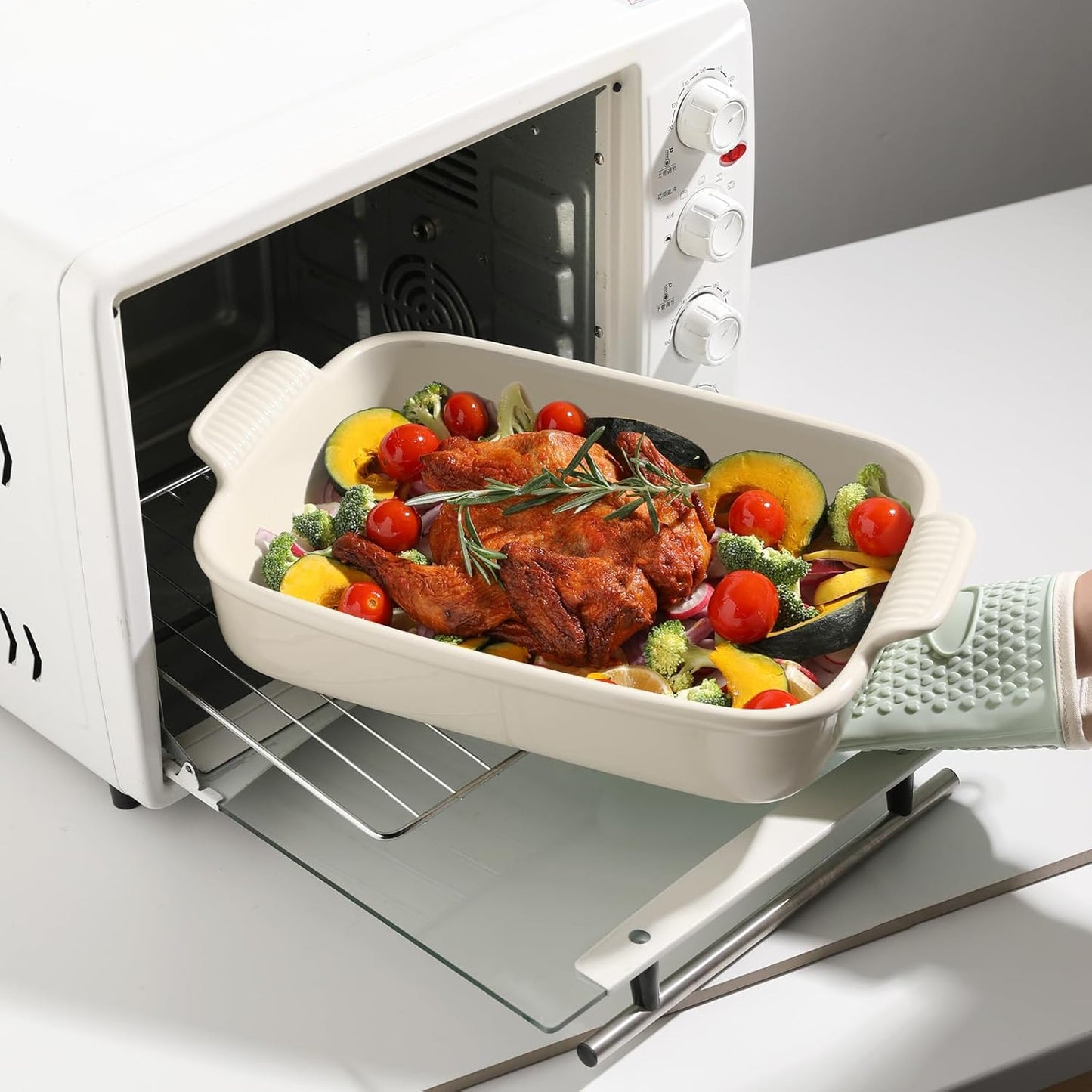 Sweejar Baking Pans Set, Ceramic 9x13 Baking Dish with Handle, Rectangular Casserole Dishes for Oven, Bakeware Sets of 3, Durable Lasagna Pan Deep for Kitchen, Banquet, Wedding Gift(Beige)