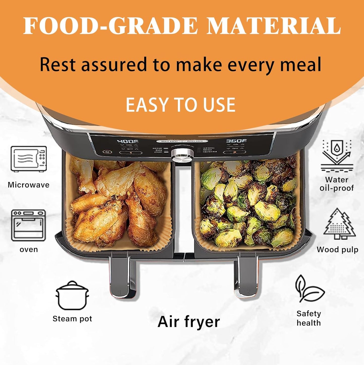 Air Fryer Disposable Paper Liners for Ninja Foodi DZ201 DZ401 FG551, 125 Pcs Rectanglar Parchment Cooking Oil-proof Liner for Airfryer, Microwave Oven, Frying Pan, Fryers Filters Sheets Baking Basket