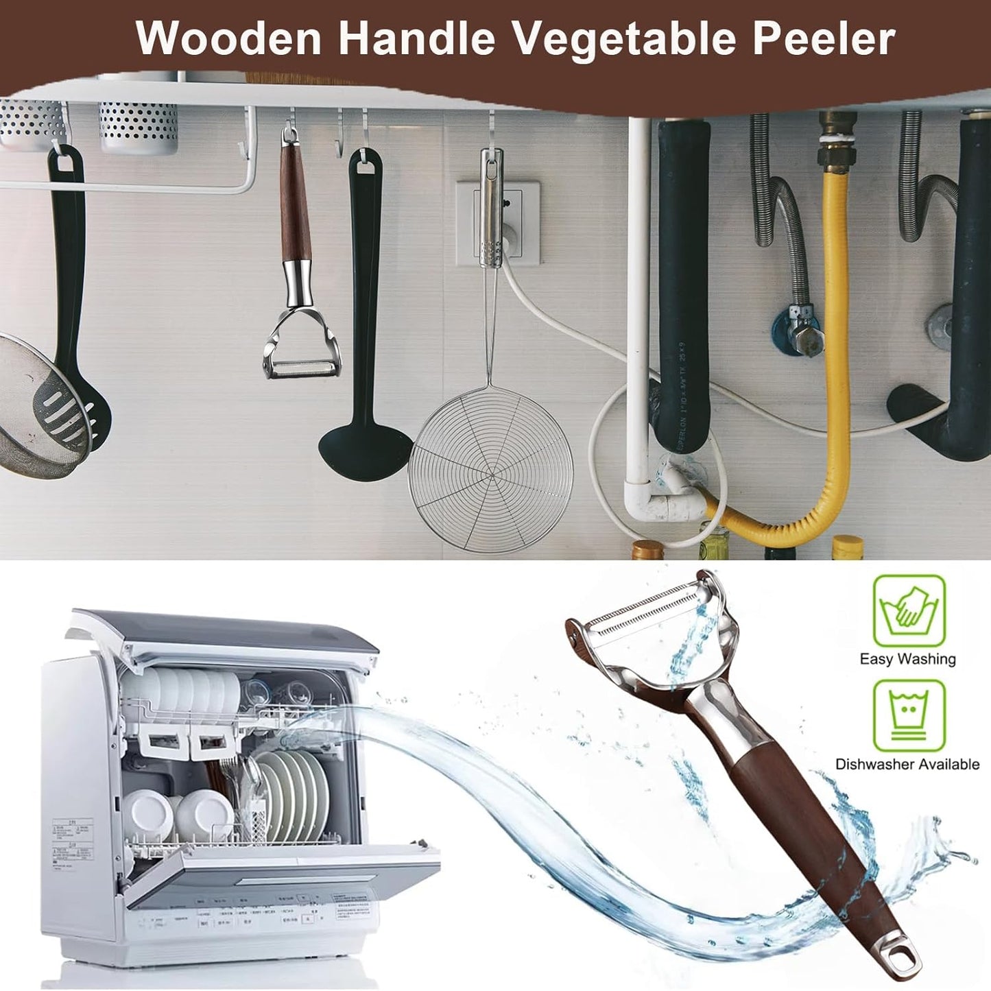 Premium Vegetable Peeler - Stainless Steel Serrated Y Potatoe Peeler for Veggie, Carrots, Apples - Ultra Sharp Swivel Blade Fruit Peeler with Ergonomic Natural Wood Handle