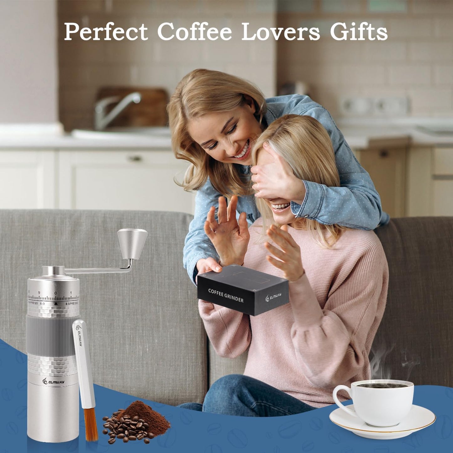 Manual Coffee Grinder, Hand Coffee Grinder, Capacity 25g with Seven star titanium plated 440 Stainless Steel Conical Burr Portable Coffee Grinders for Home Use, Office, Travel(AVOID grind 0-3 range)