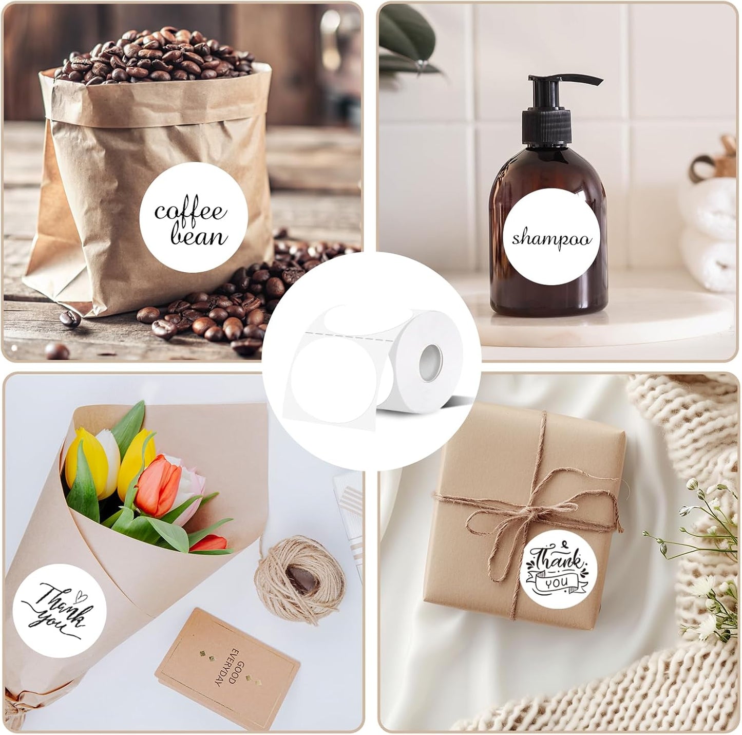 Thermal Label,3 Inch White Round Thermal Printer Sticker,Self-Adhesive Round Direct Thermal Labels,Thermal Stickers for DIY Logo Design,Name Tag (300 Labels/1 Roll)