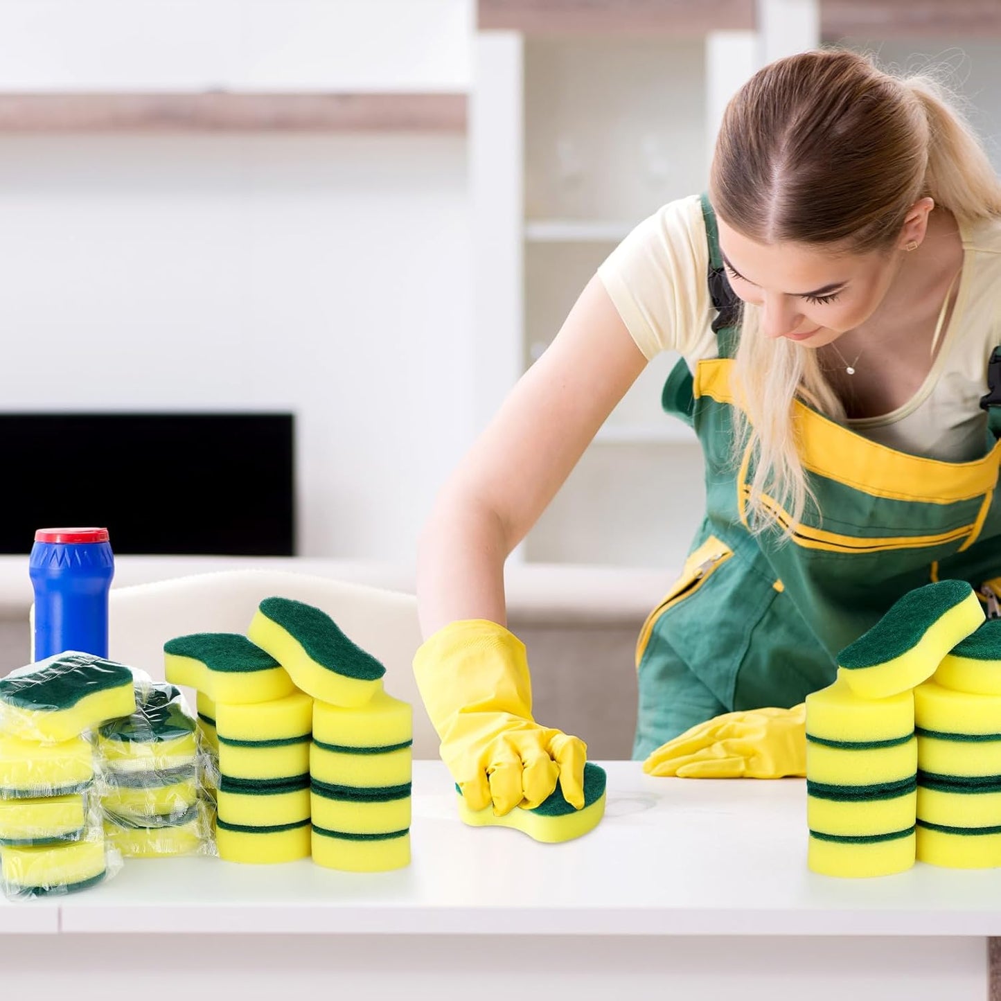 Tanlade 60 Pcs Individually Wrapped Sponges Kitchen Bulk Non Scratch Scouring Sponges for Dishes Household Cleaning Travel Apartments Hotel Car