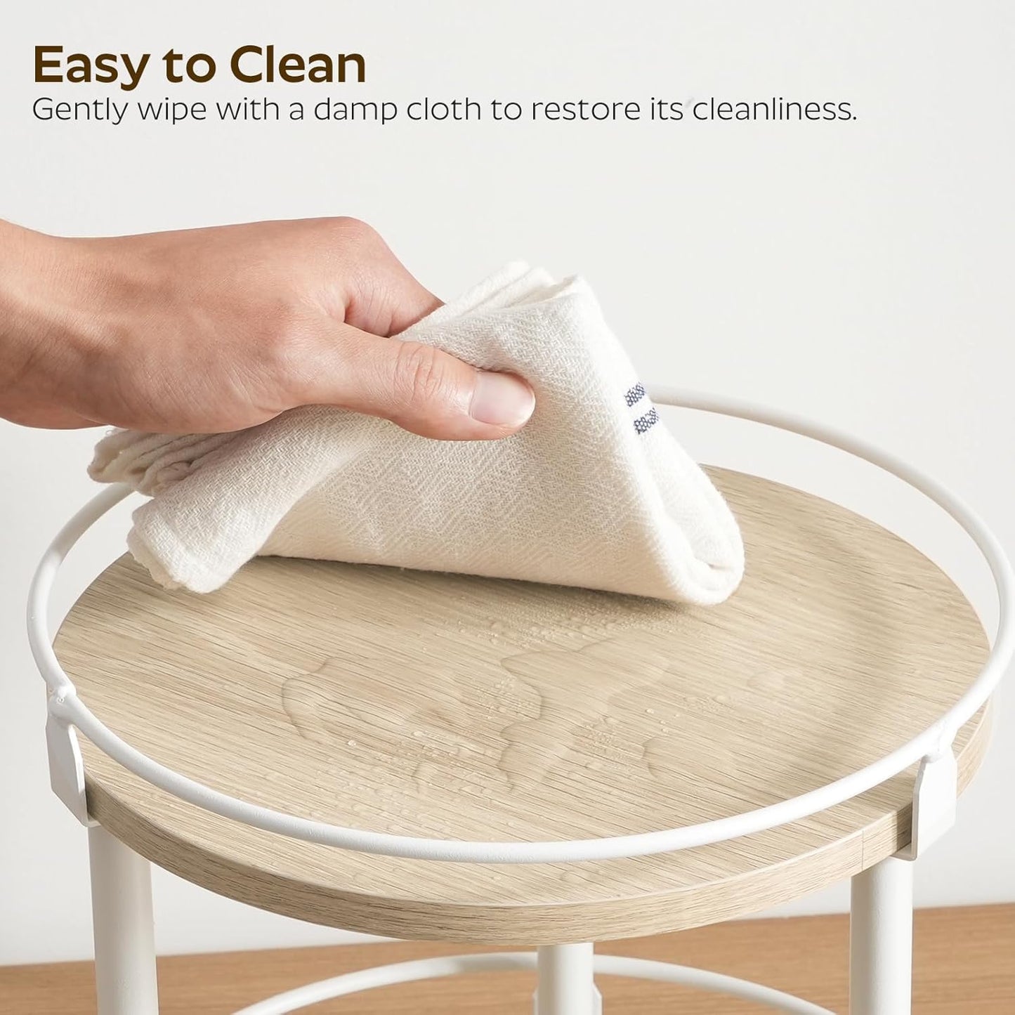 Lazy Susan Organizer, Rotating Spice Rack, 2 Tier Spice Turntable Organizer, Industrial Turntable Spice Holder, for Kitchen Countertop, Compact and Versatile, White and Light Oak SR22WG