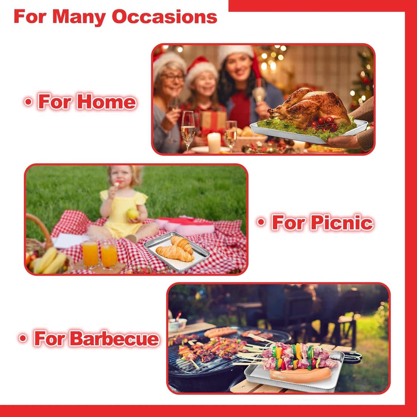 Cookie Sheets for Baking, Stainless Steel Baking Sheet Baking Pan Tray - 12.4 x 10 x 1 Inch, Non Toxic & Healthy, Mirror Finish & Easy Clean, Dishwasher Safe & Heavy Duty