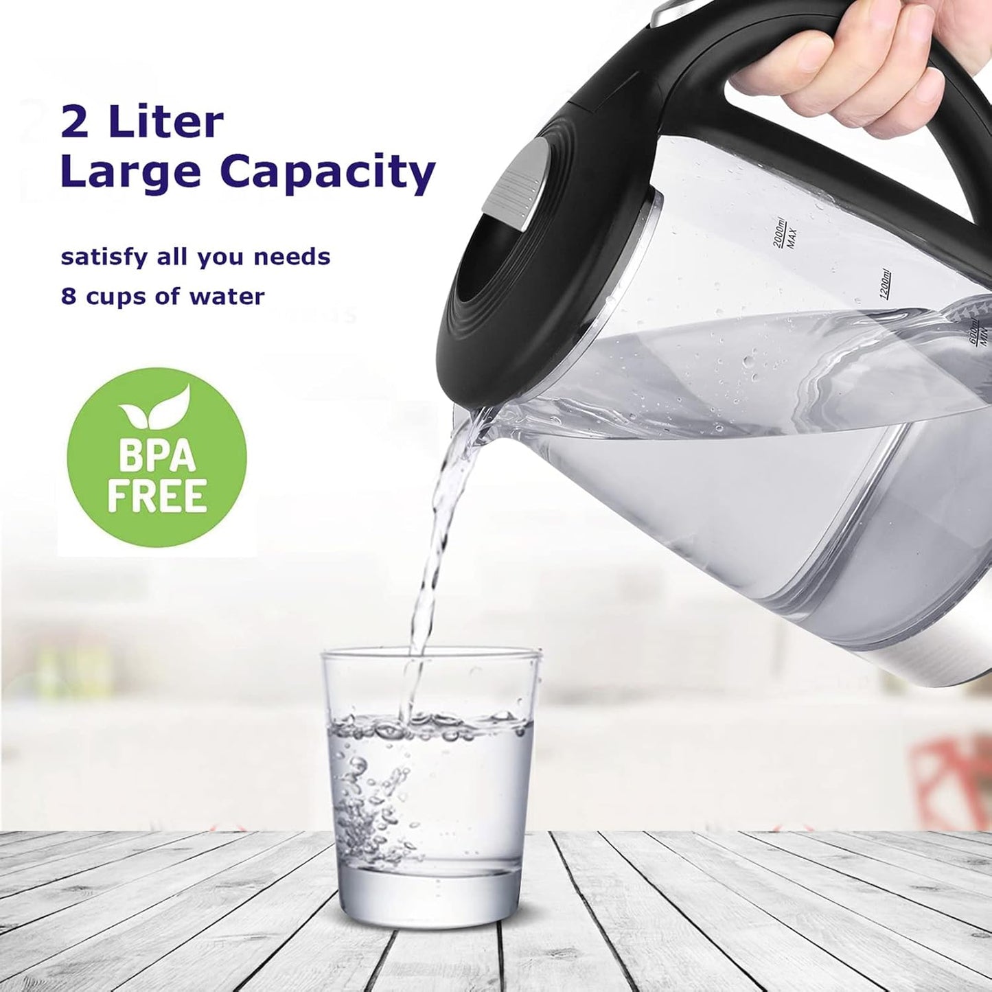 TOPWIT Electric Kettle Glass Hot Water Kettle, 2.0L Water Warmer, BPA-Free Stainless Steel Lid & Bottom, Tea Kettle with Fast Heating, Auto Shut-Off & Boil Dry Protection