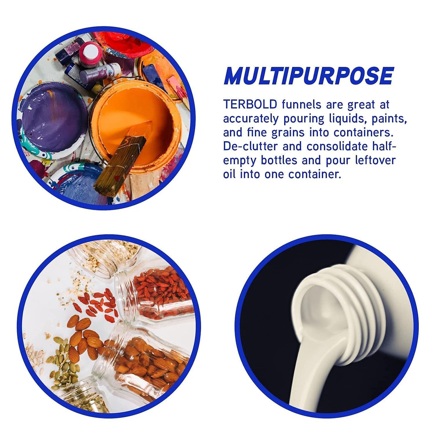 4pc Funnel Nesting Set in BPA Free Plastic for Kitchen Cooking, Car Oil, Home, or Lab Use (Gray)