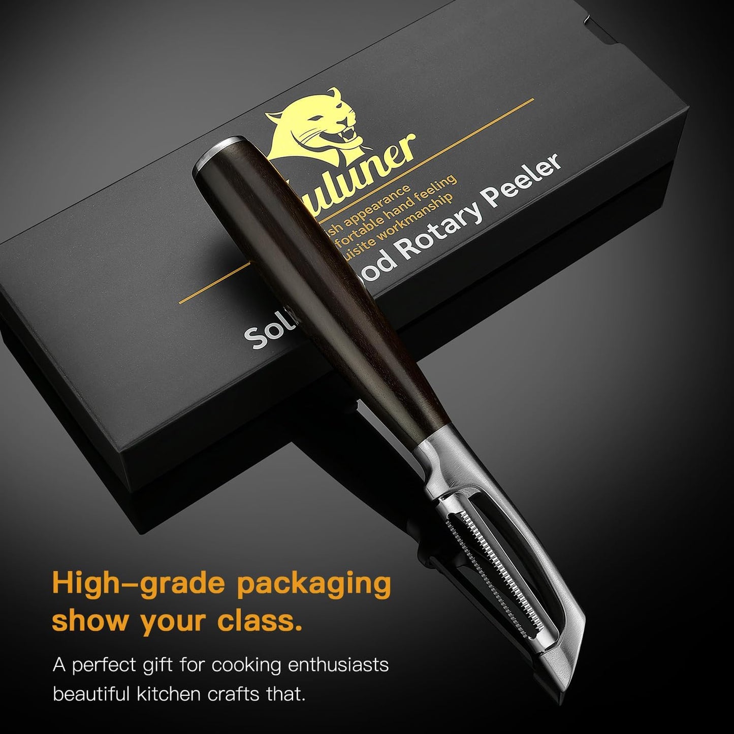 Serrated Blade Premium I Type 304 Stainless Steel Multifunctional Kitchen Peeler Real Wood Handle Ultra Sharp Blade Vegetable Potato Apple(Carbonized Wood)