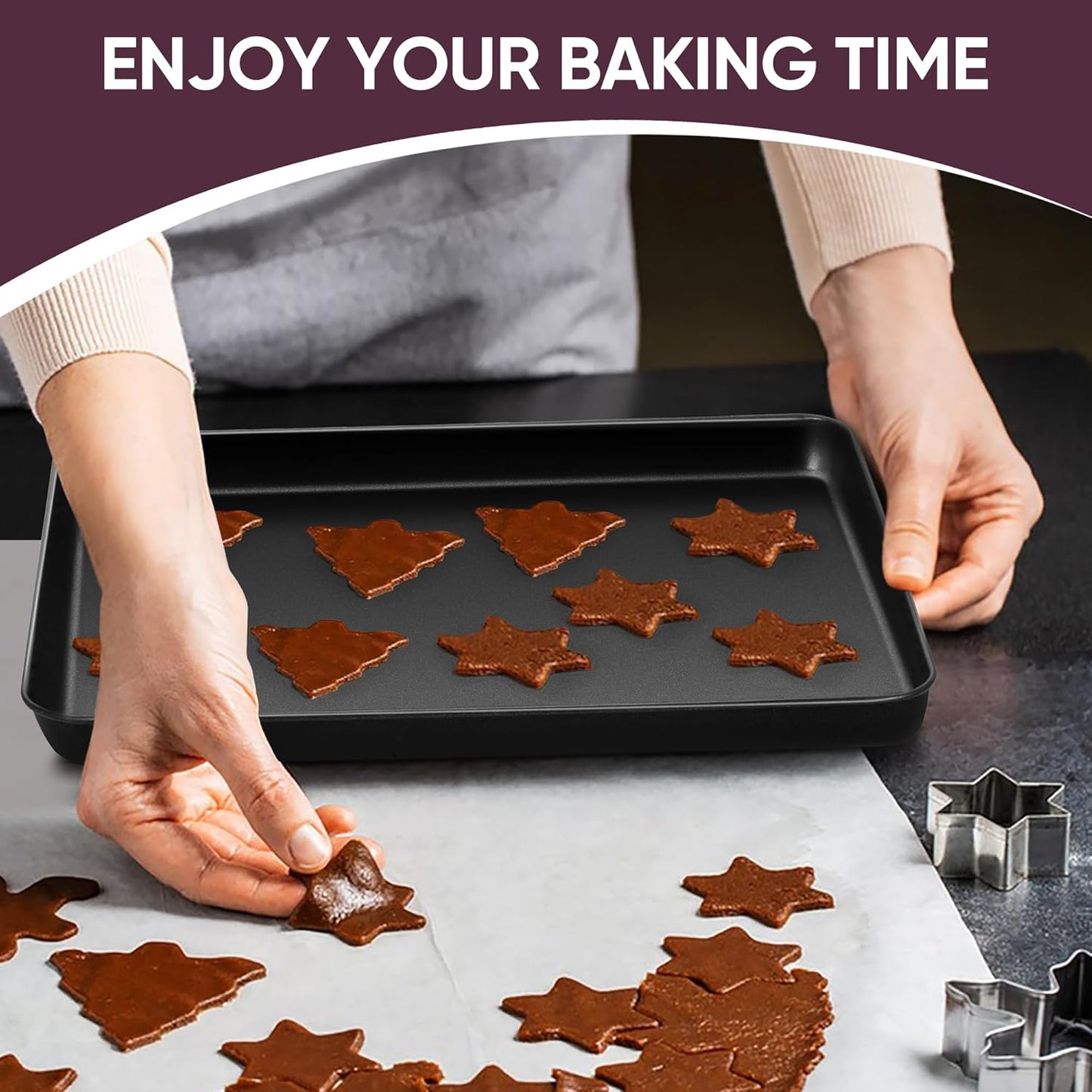 E-far Baking Sheet Set of 2, 12.5" x 9.5" x 1" Cookie Sheet Pan for Baking, Nonstick Carbon Steel Baking Trays for Oven, Heat-Resistant & Easy Clean, Black