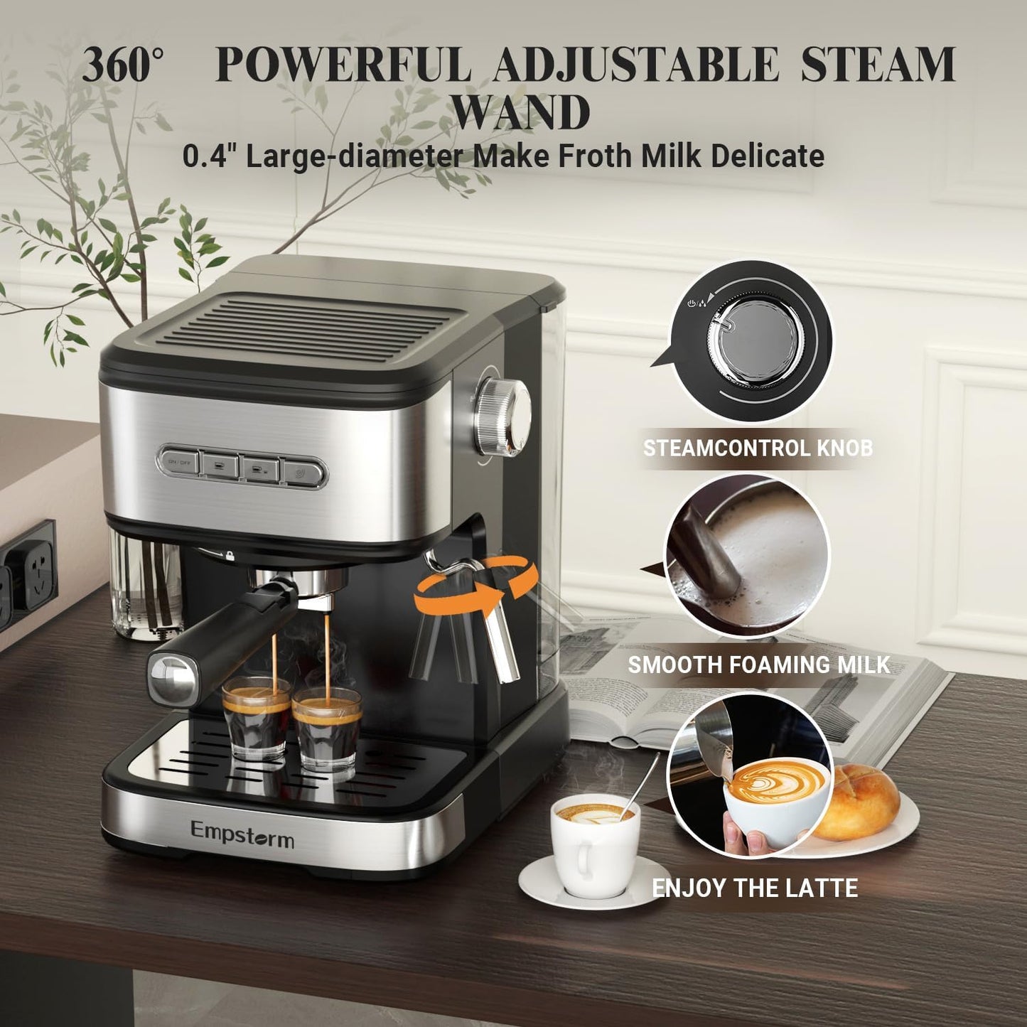 Espresso Machine 20 Bar, 2 in 1 Espresso Maker with Milk Frother Steam Wand for Latte and Cappuccino, Powder and Capsule Portafilter, 50oz Removable Water Tank Coffee Machine for Home-Silver