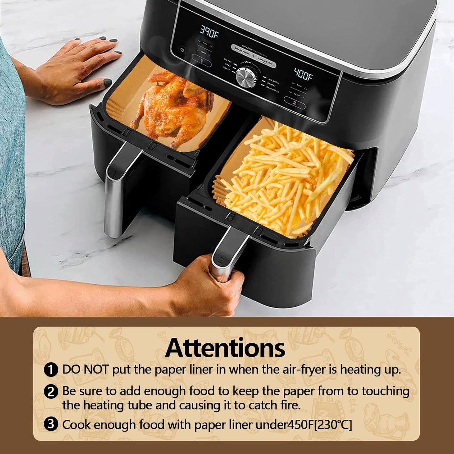 UBeesize Air Fryer Paper Liners Disposable For Ninja, 150 PCS Non Stick Parchment Paper For Ninja DZ201/DZ401 Dual, Oil Proof, Water Proof Food Grade Air Fryer Accessoriess(Rectangle - 8.5"X5.5")