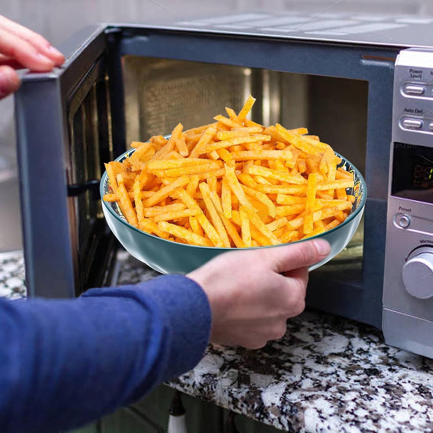 Large Serving Bowls, 75 Oz Fruit Salad Bowls Set of 2, Bohemian Style Large Porcelain Dishes for Entertaining Parties,Big Bowls for Salad, Pasta, Fruit, Chips, 10.3 Inch Diameter (green.red)