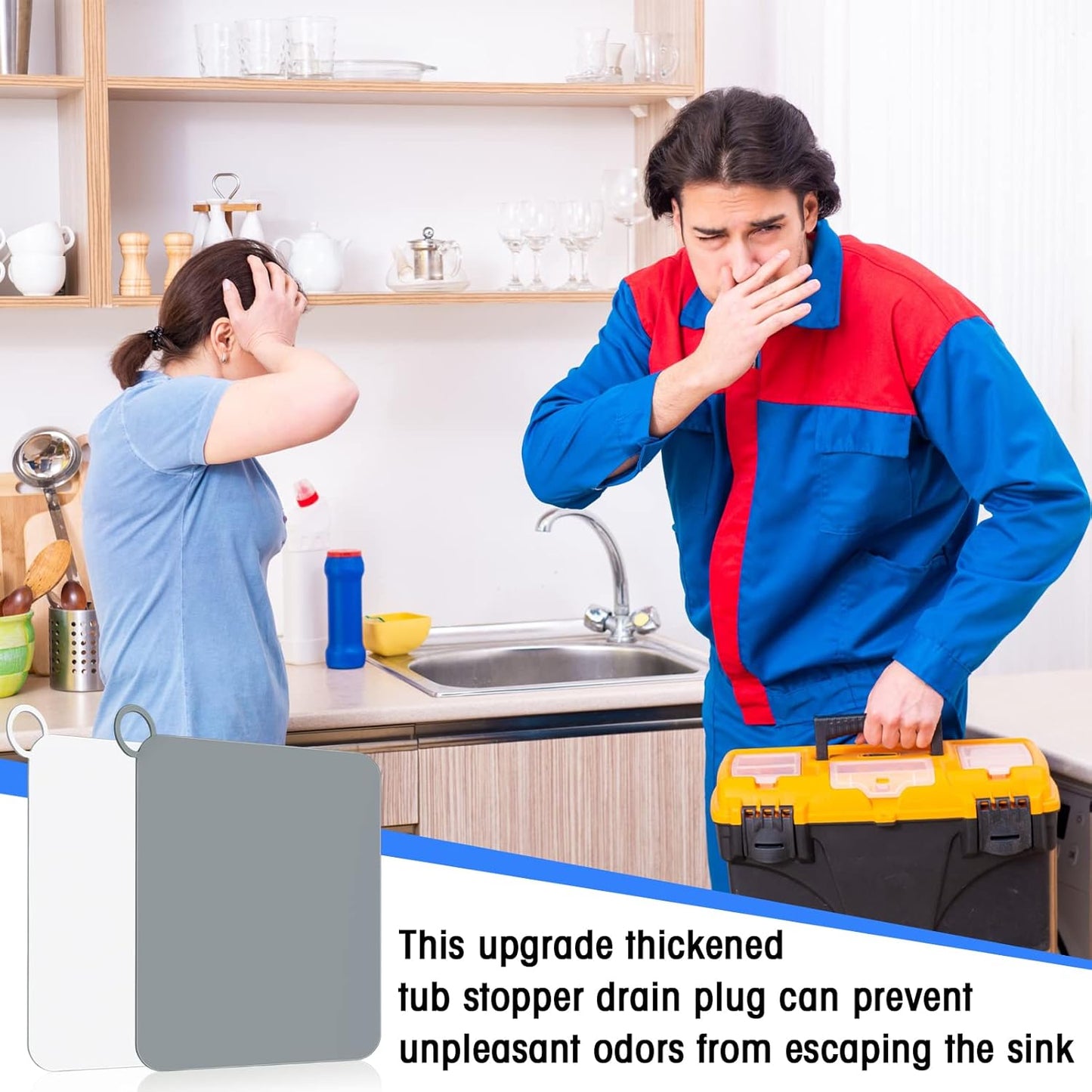 Yinkin 6 Pcs Drain Covers to Keep Bugs Out Silicone Shower Floor Tub Stoppers Bathtub Drain Stoppers Sewer Anti-Odor Mats Deodorizing Plugs for Bathroom(6 x 6 Inch,Square,Grey and White)