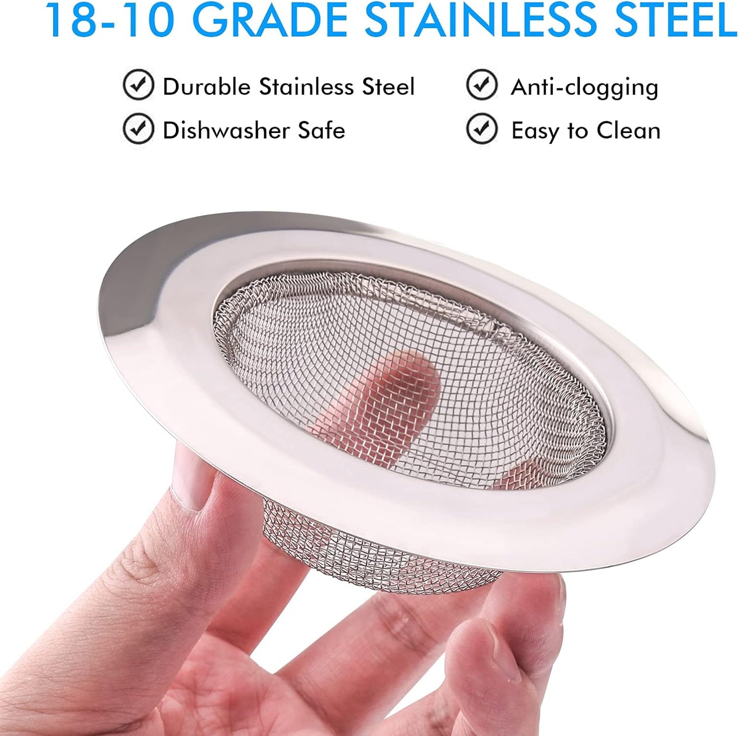 2Pcs Kitchen Sink Strainer, Stainless Steel Mesh Sink Drain Cover, Large Wide Rim 4.5" Diameter Sink Drain Strainer Basket Catcher