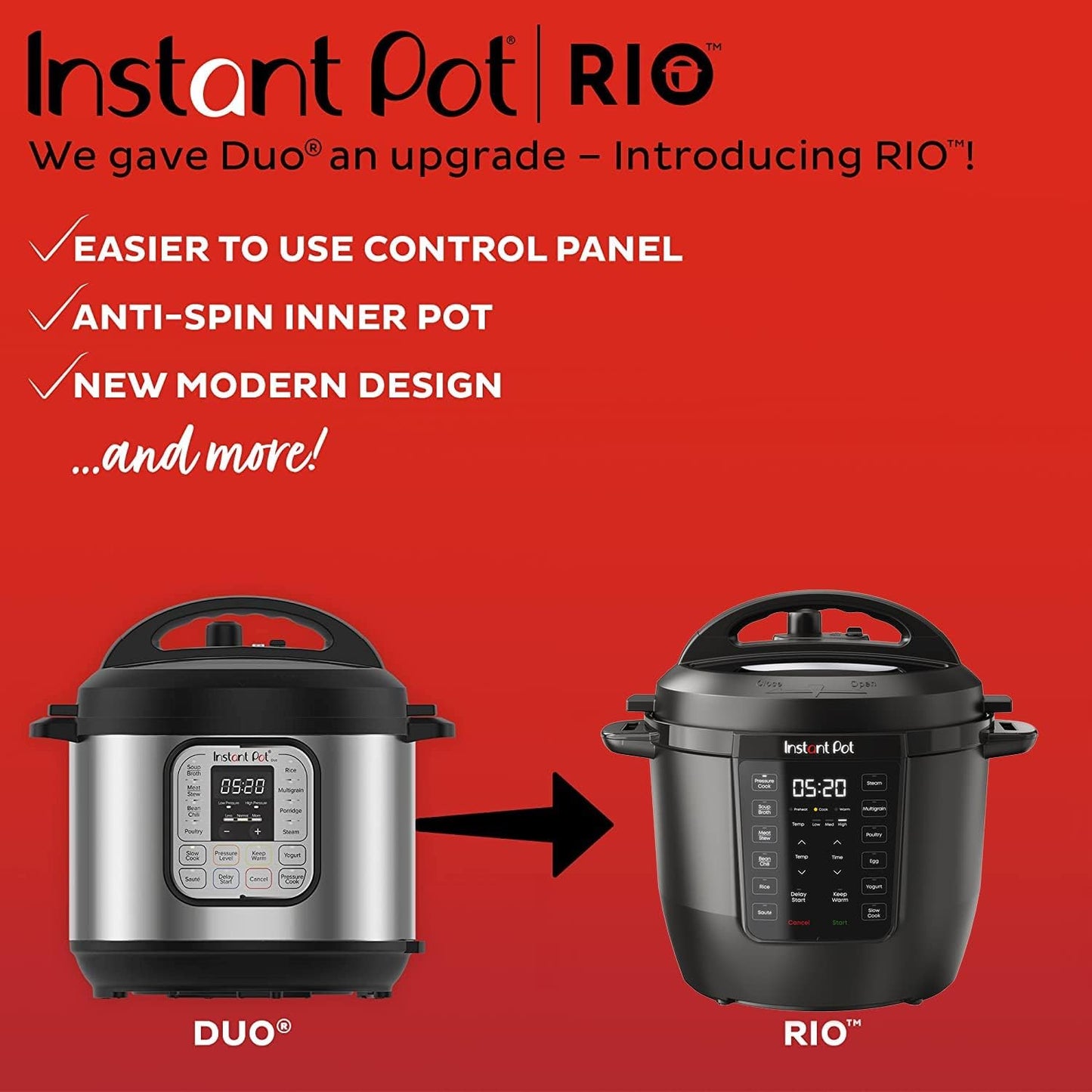 Instant Pot RIO, 7-in-1 Electric Multi-Cooker, PressureCooker, SlowCooker, RiceCooker, Steamer, Sauté, Yogurt Maker, & Warmer, Includes App With Over 800 Recipes, 6 Quart