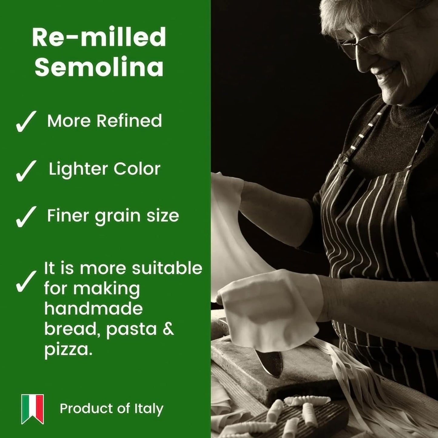 POLSELLI Italian Semola Flour, 11 lbs (5 kg), Fine Ground Semolina Rimachinata for Fresh Pasta, Bread, Grano Duro, Product of Italy, Durum Wheat, Unbleached, Natural, No additives, Index W240 (+0-5%)