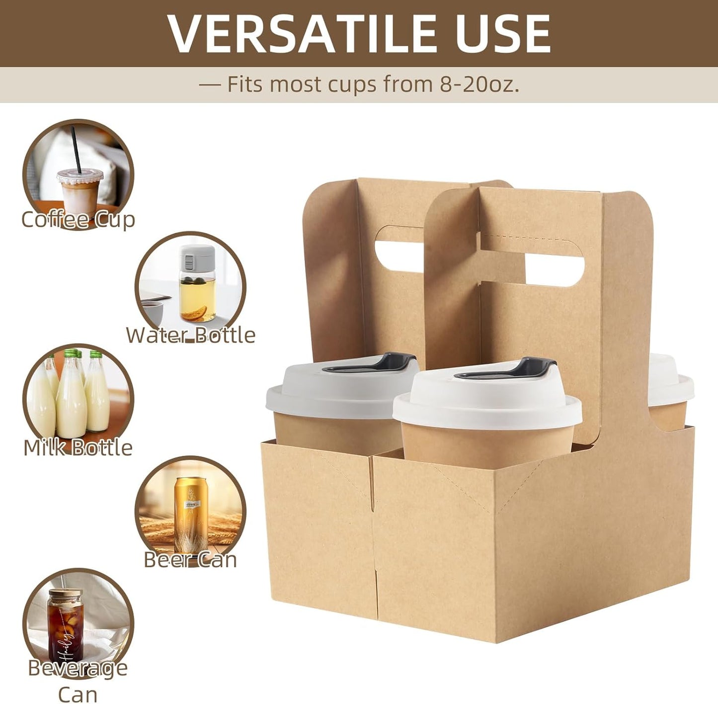 LITLANDSTAR Disposable Coffee Cup Carrier for Delivery, 2 Cup Paperboard Cup Holder Portable Drink Holder Take Out Drink Carrier with Handle for Hot & Cold Drinks, 100 Pack