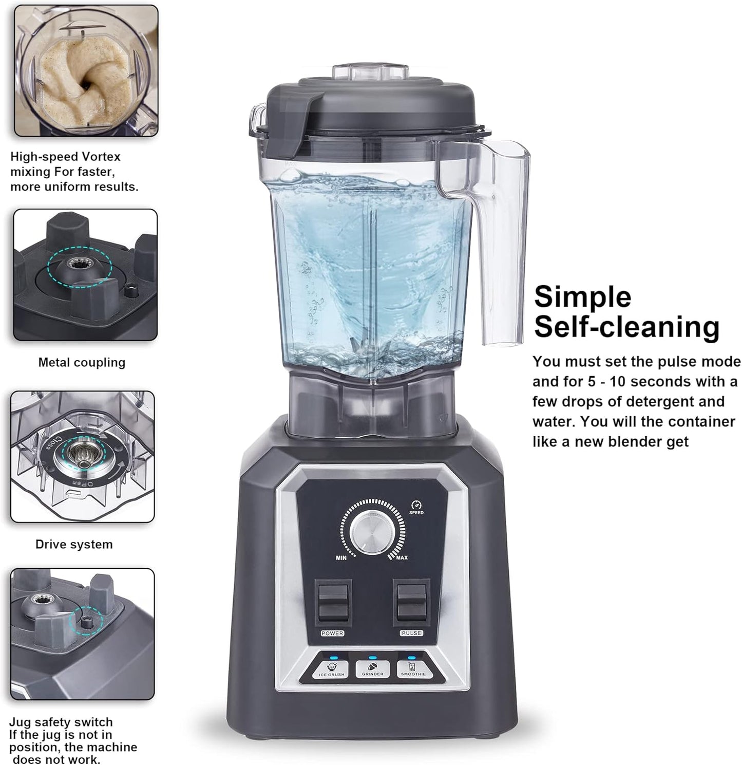 Biolomix Professional Blender, 2200W 3 Automatic Program Blender For Kitchen,2L capacity with 600ML Portable Bottle,Smoothie Blender for Smoothie, Soup,Baby food,Grain grinding(Black)