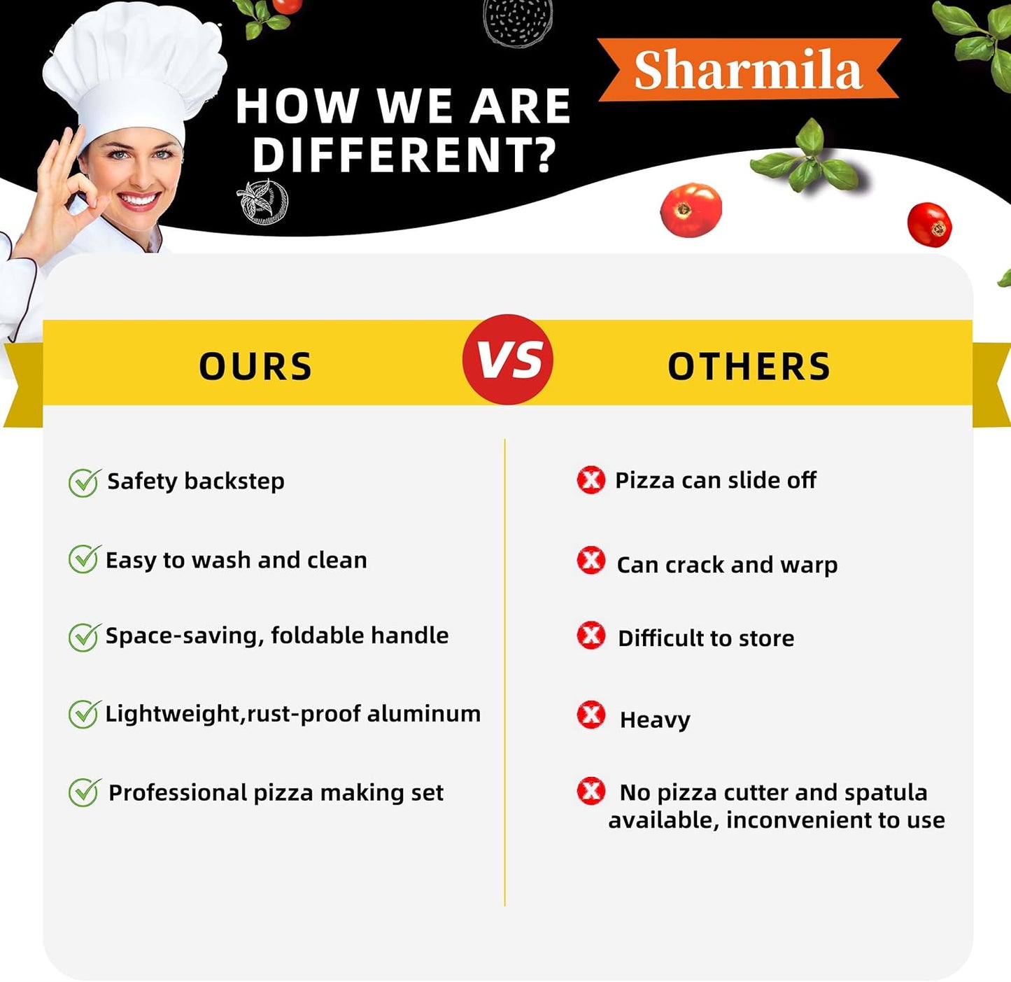 Sharmila Pizza Peel 12 Inch, Aluminum Pizza Paddle with Foldable Wooden Handle,Pizza Rocker Cutter,and Metal Pizza Spatula-Ideal for Family Pizza Oven Baking,Dough,Bread & Pastry