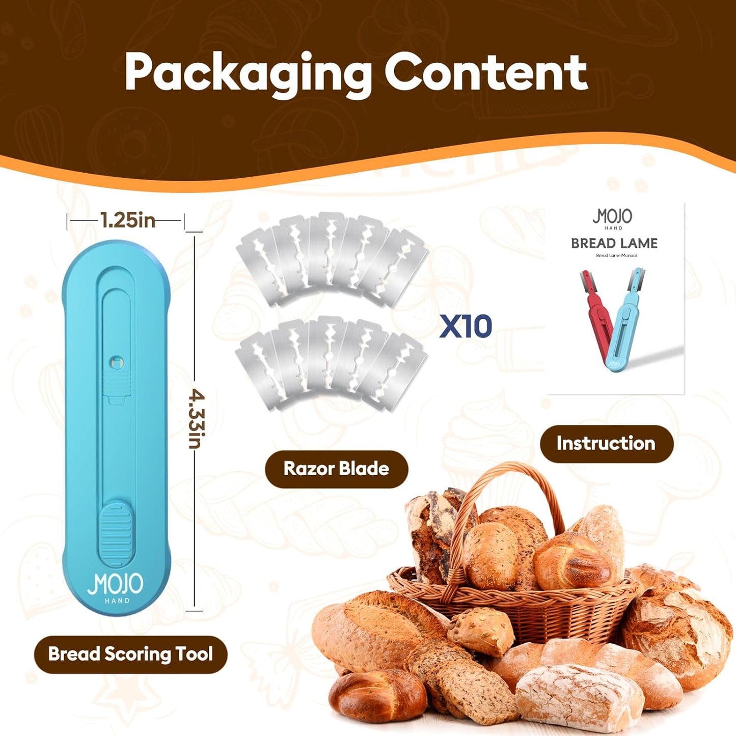 Bread lame for Dough, Magnetic & Reusable Bread Lame Dough Scoring Tool, Anti-Slip Handle with Long Retractable Razor blades, Sourdough Scoring tool for Bread Making (Blue)