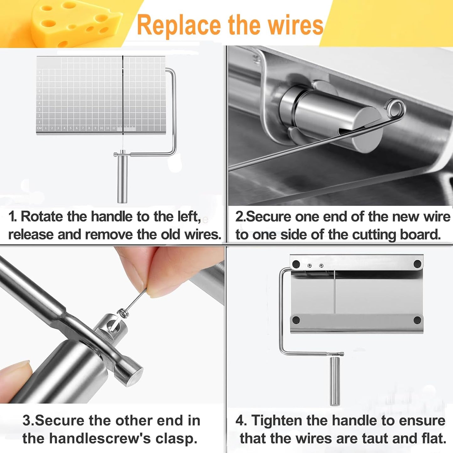 Stainless Steel Cheese Slicer Cutter, with 5 Spare Wires,Measurement Grid,Suitable for Block Cheese