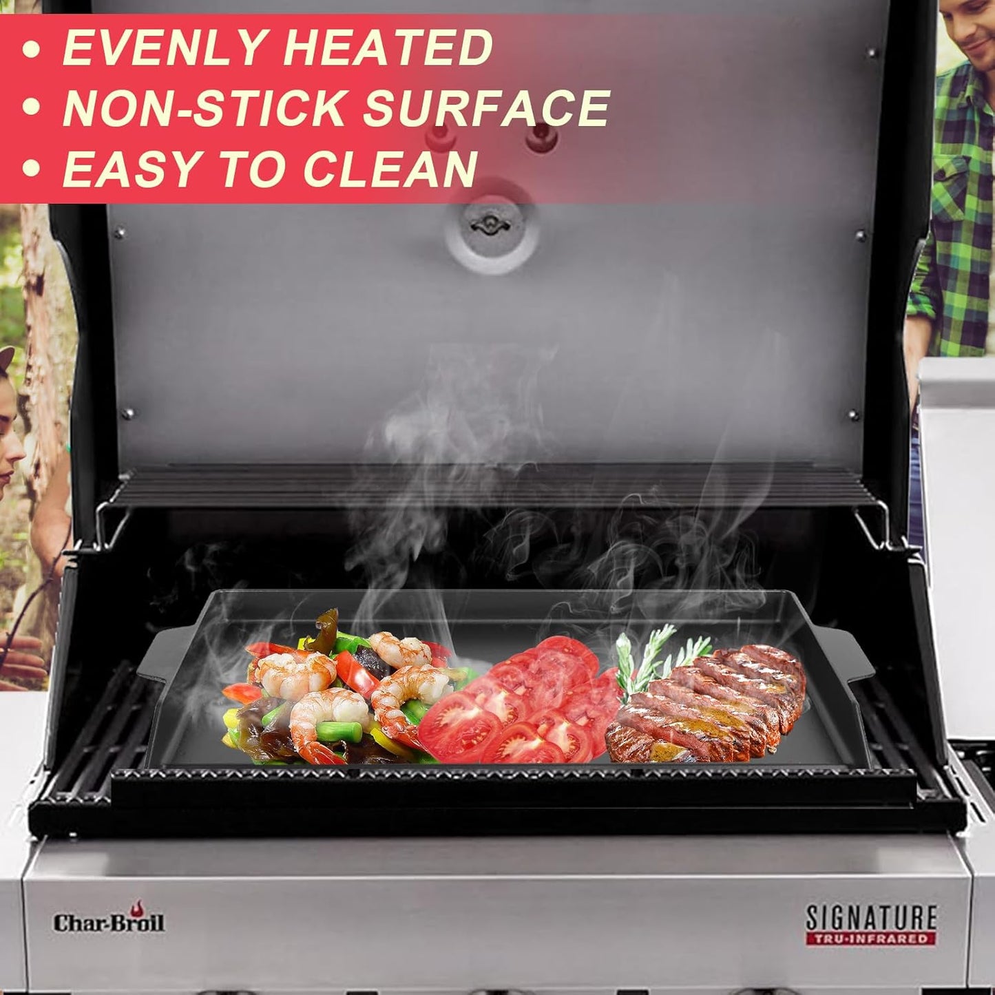 Universal Griddle Insert for Gas Grill, Cast Iron Flat Top Griddle for Stove 4 Burner, Pre-Seasoned Matte Porcelain Enamel Grill Plate for Camp Chef/Charbroil Etc. All Gas & Charcoal Grill 23" x 16"