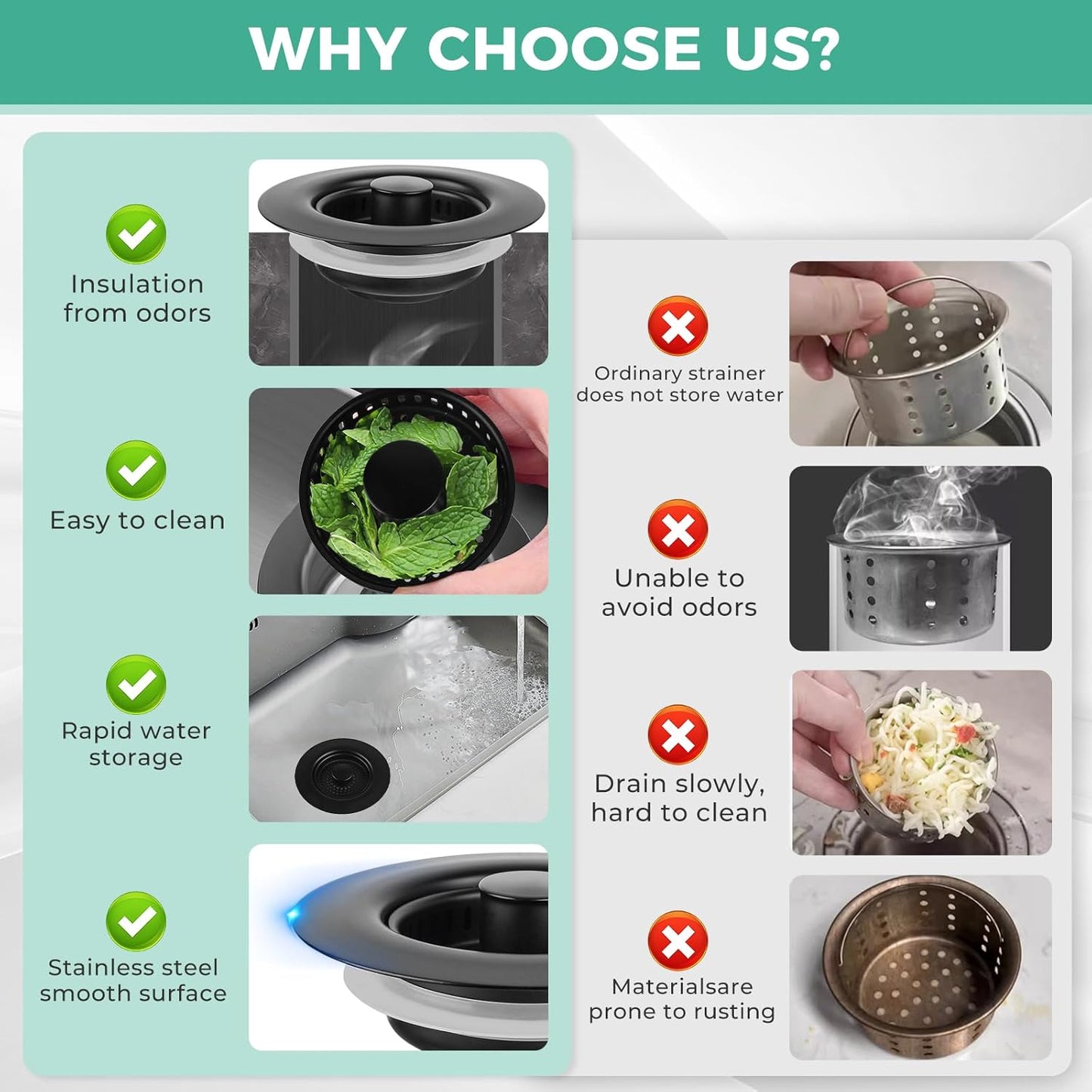 Kitchen Sink Drain Strainer/Strainer Basket, Upgraded 3 in 1 Stainless Steel Pop-up with Anti-Clogging Basket Sink Stopper, Suitable for US Standard 3-1/2" Sink Drain Hole (Matte Black)