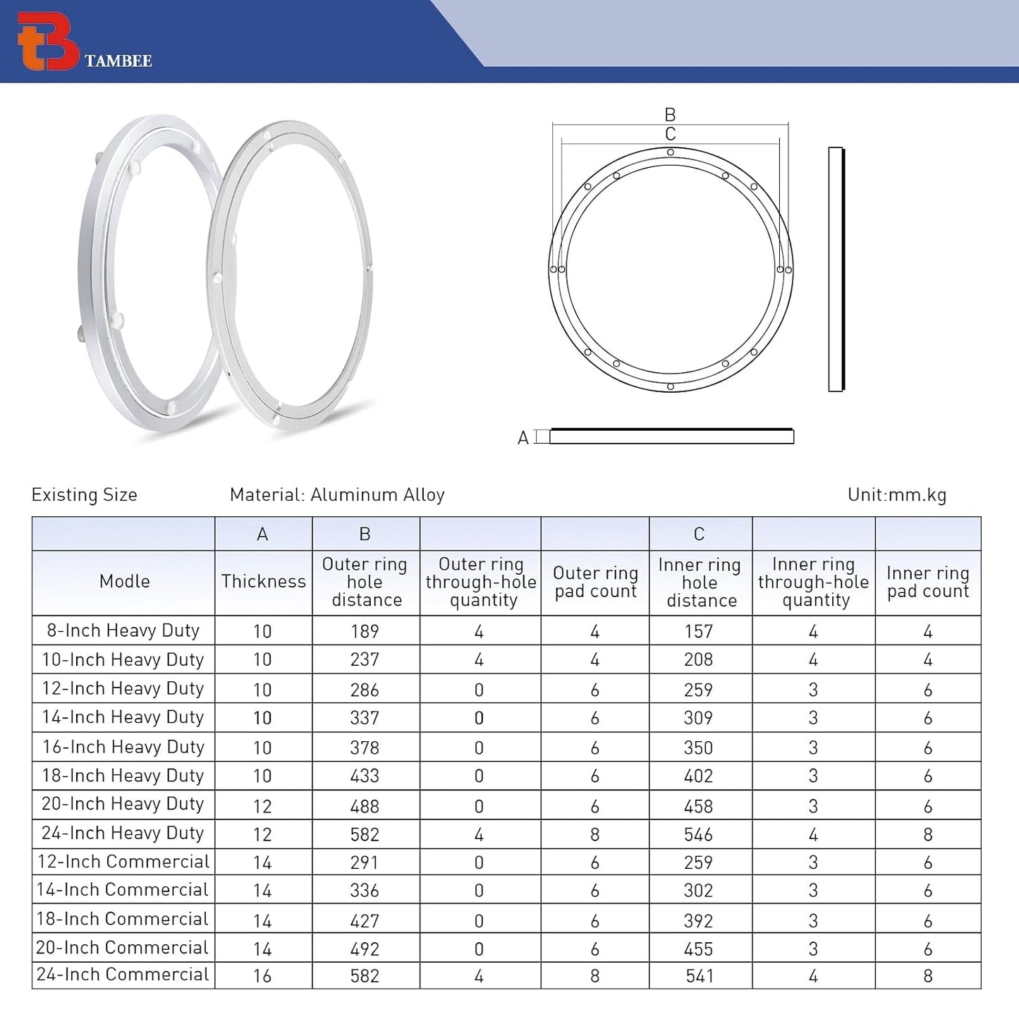 TamBee 12 Inch Lazy Susan Hardware Heavy Duty Metal Rotating Hardware Turntable Bearing Ring 300mm Turntable Lazy Susan Kit Lazy Susan Mechanism Lazy Susan Parts Turntable Bearing Lazy Susan Base Only