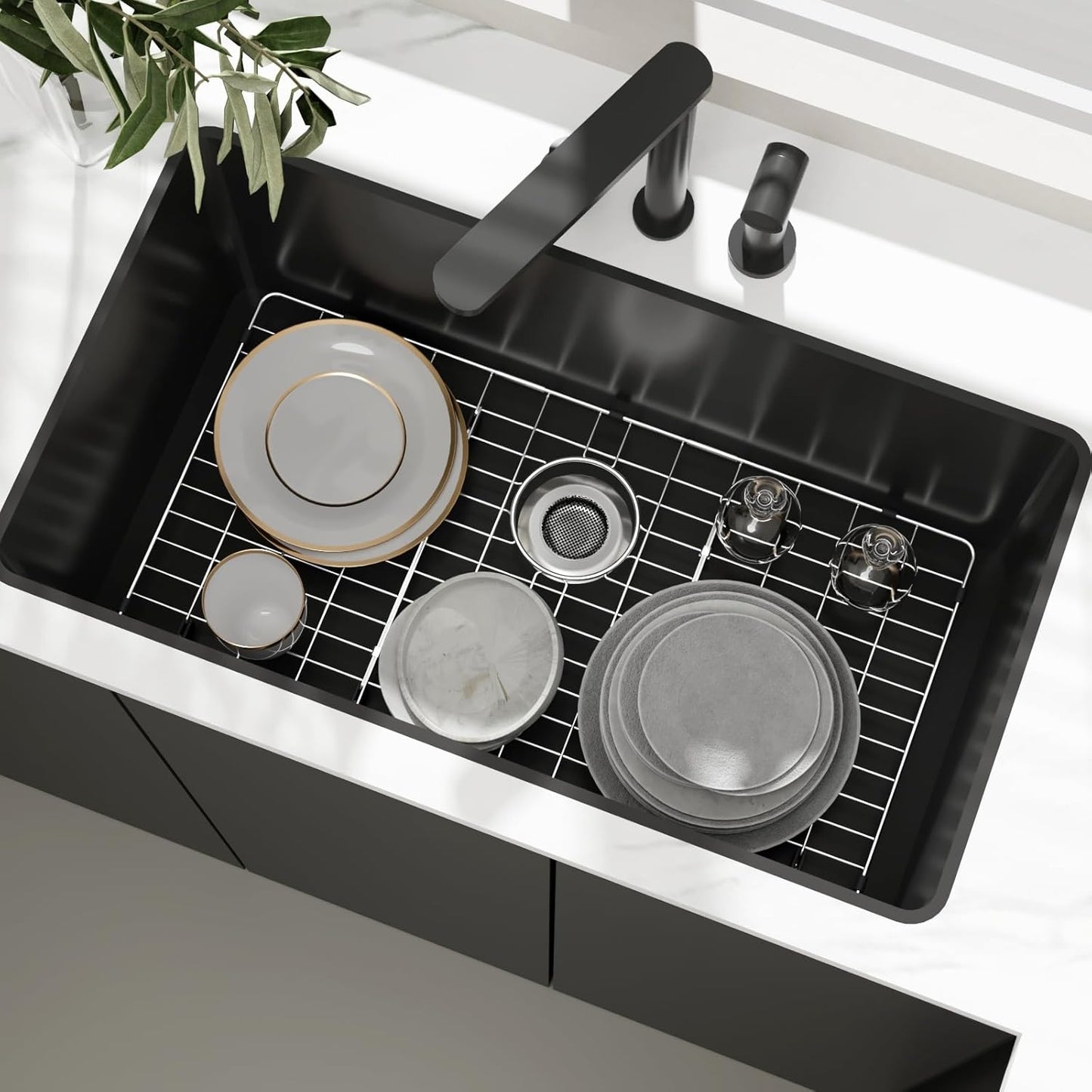 Sink Protectors for Kitchen Sink, Sink Grate Grid for Bottom of Sink, Metal Sink Rack, Bottom Basin Rack, Stainless Steel, 27.5" x 13.5"