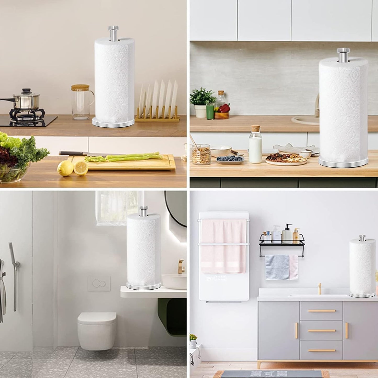 Silver Paper Towel Holder, Stainless Steel Countertop with Weighted Base