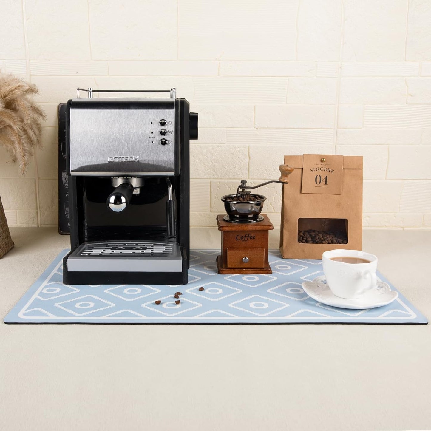 SUEH DESIGN Dish Drying Mat, Absorbent Coffee Mat 23.6 x 15.7 in Quick Dry Kitchen Drying Dish Drain Mat for Kitchen Counter Coffee Bar, Blue