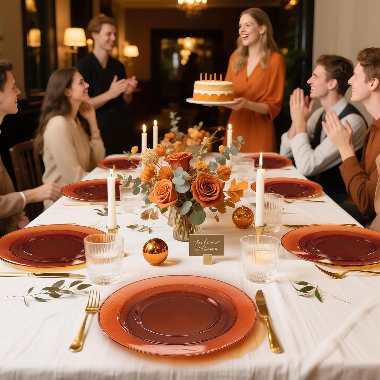 I00000 102 Pcs Clear Brown Plastic Plates - Elegant Disposable Plastic Party Plates Include 51 Dinner Plate 10’’ and 51 Dessert Plate 7’’ Perfect for Birthday, Party & Wedding