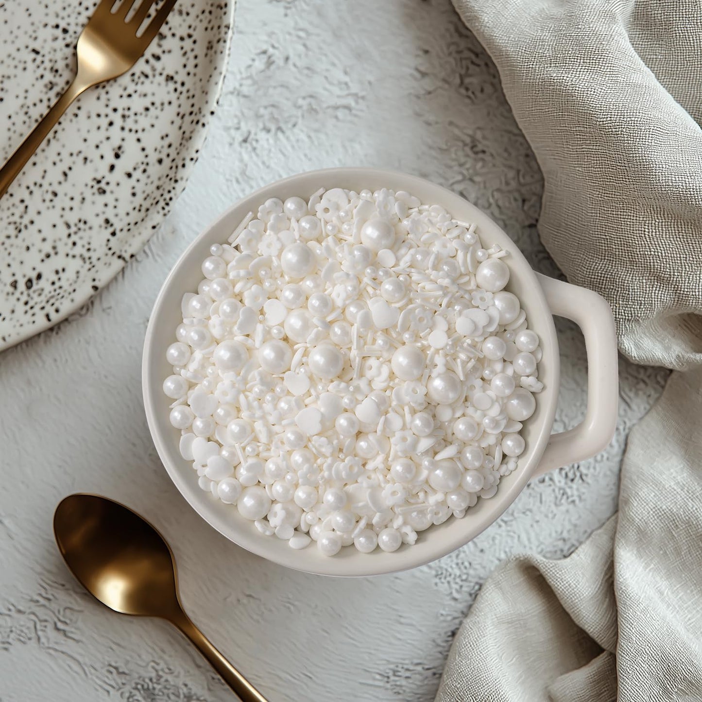 White Lovers Sprinkles for Cake Decorating 4.23ounce - Sugar Mix Contains Heart & Flowers Pearl Sprinkles for Cupcake Toppers, Ice Cream, Candy, Cookie Decorations - Wedding Party Supplies