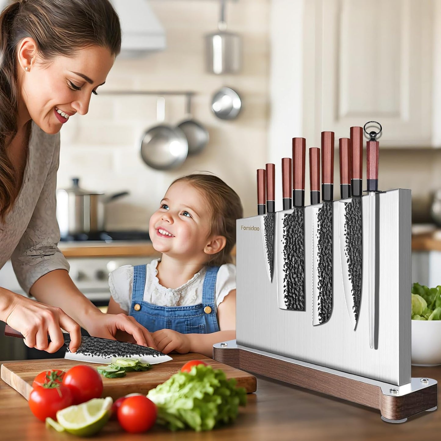 Magnetic Knife Holder Stand,Large Double Sided Magnetic Knife Block WIthout Knives Stainless Steel Magnet Kitchen Knife Holder Strong Magnetic Knife Rack Storage With Three Magnet Strip
