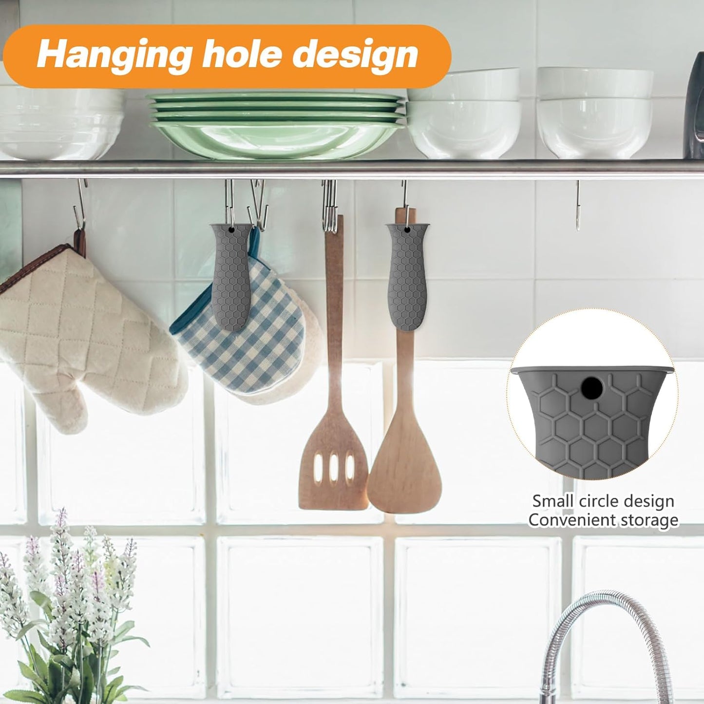 Patelai 2pcs Silicone Handle Cover for Cast Iron Skillet Kitchen Silicone Handles for Pots and Pans Non-Slip Pot Holder Sleeve for Fry Pan Griddles Metal Aluminum Cookware(Grey)