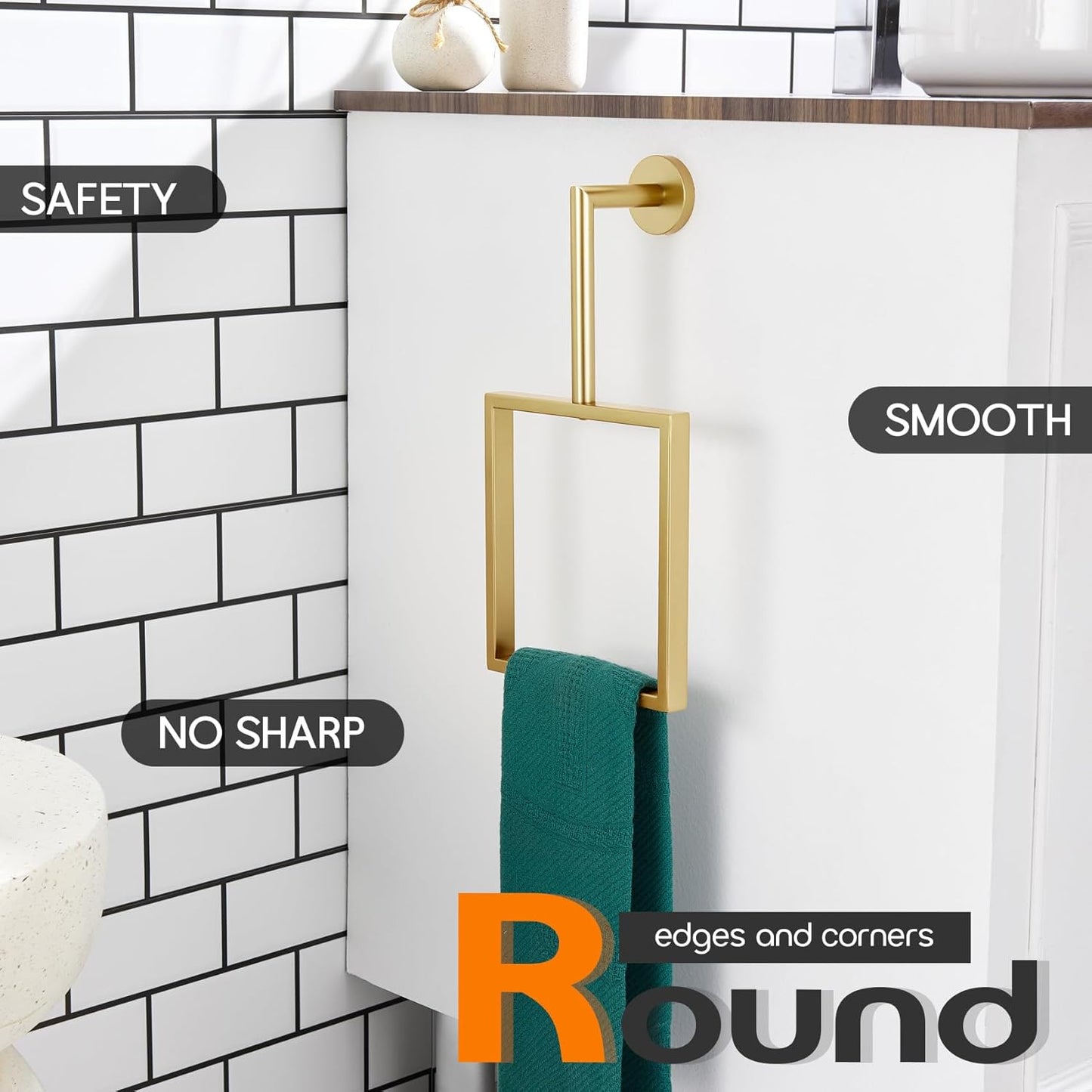 Towel Rings for Bathroom Wall Mounted Vertical Towel Rack Brushed Gold Stainless Steel Contemporary Hand Towels Holder Hanger, AN3005GD