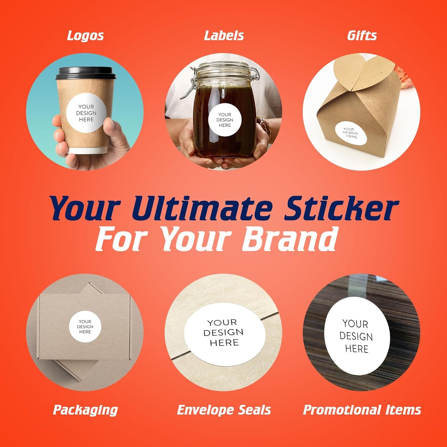 5-1000 Custom Vinyl Stickers - Upload Your own Image, Text, Design, Logo - Personalized Logo Labels for Handmade, Packaging, Bottle, Jars, Candle, Brand Stickers (White, 2x2)